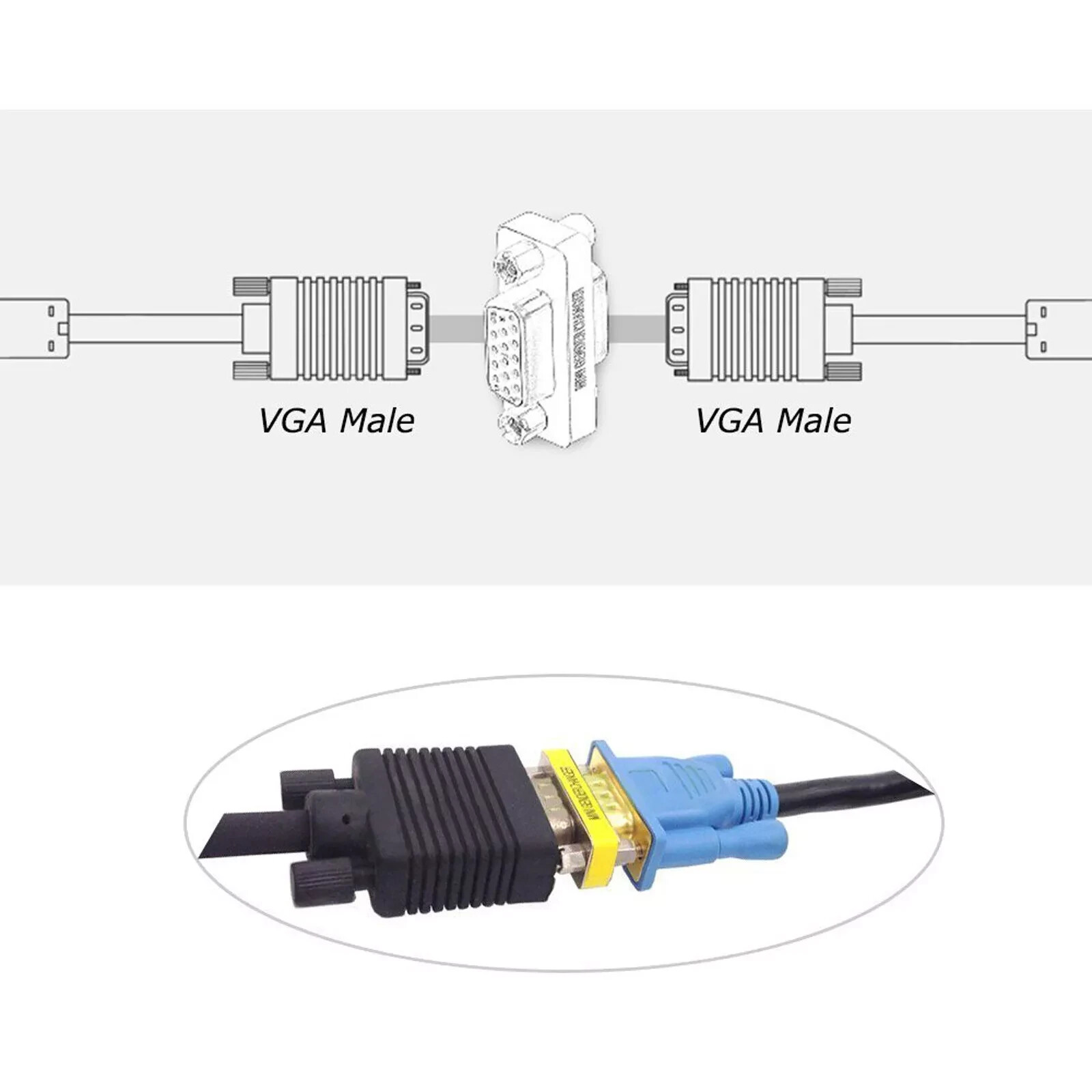 VGA SVGA Female Male 15 Pin Connector Gender Converter Adapter Coupler Extender