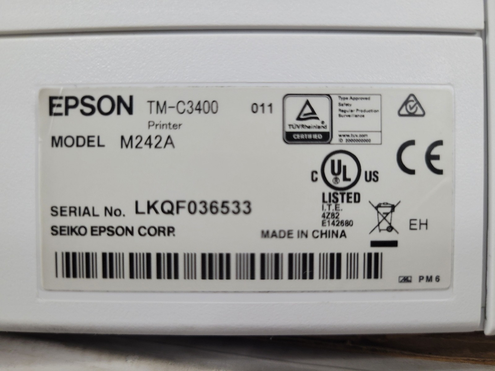 Epson ColorWorks TM-C3400 Color printer Working Excellent Fully Tested No Ink