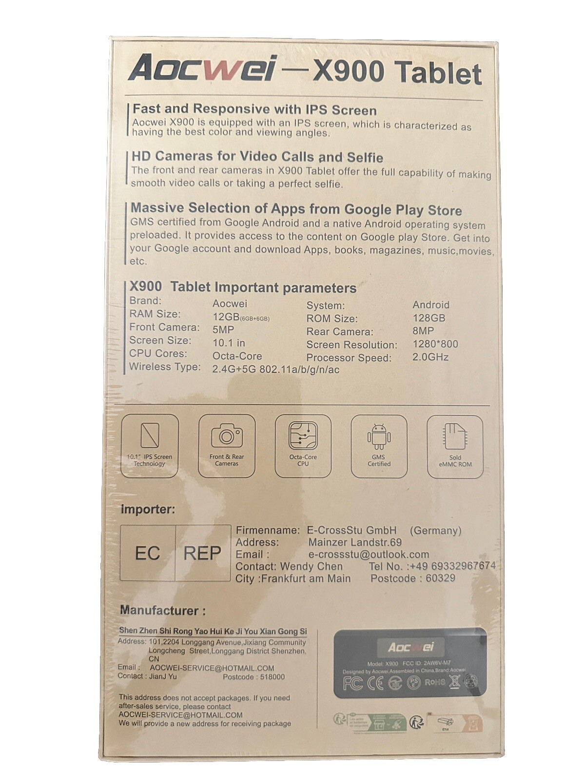 Aocwei X900 Android Tablet 10.1 In 128GB