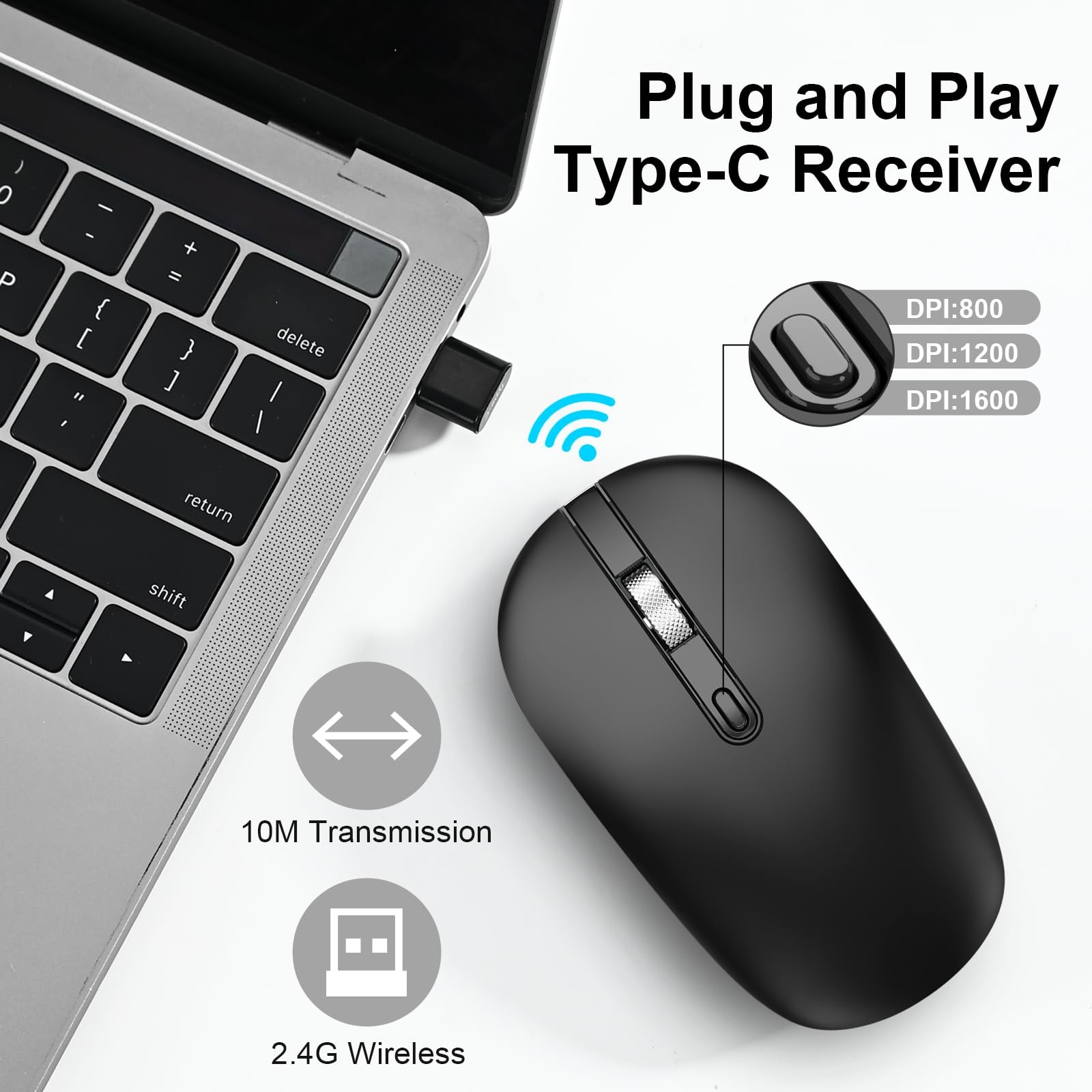 Type C Wireless Mouse, USB C Mice 2.4G Silent Cordless with Type C Receiver, …