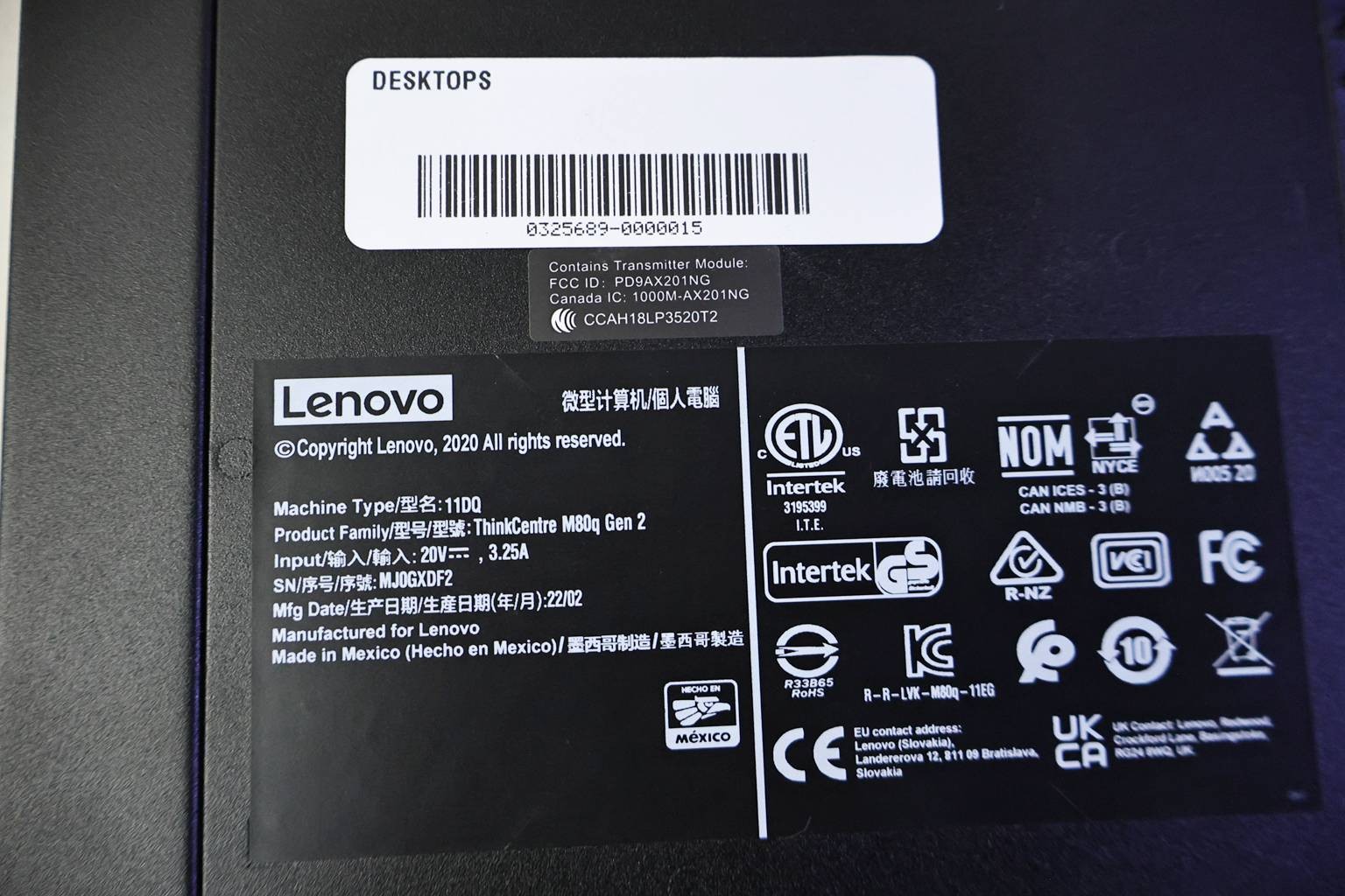 LENOVO THINKCENTRE M80Q | INTEL CORE I5-10500T 2.3GHZ | 256GB | 16GB | NO OS