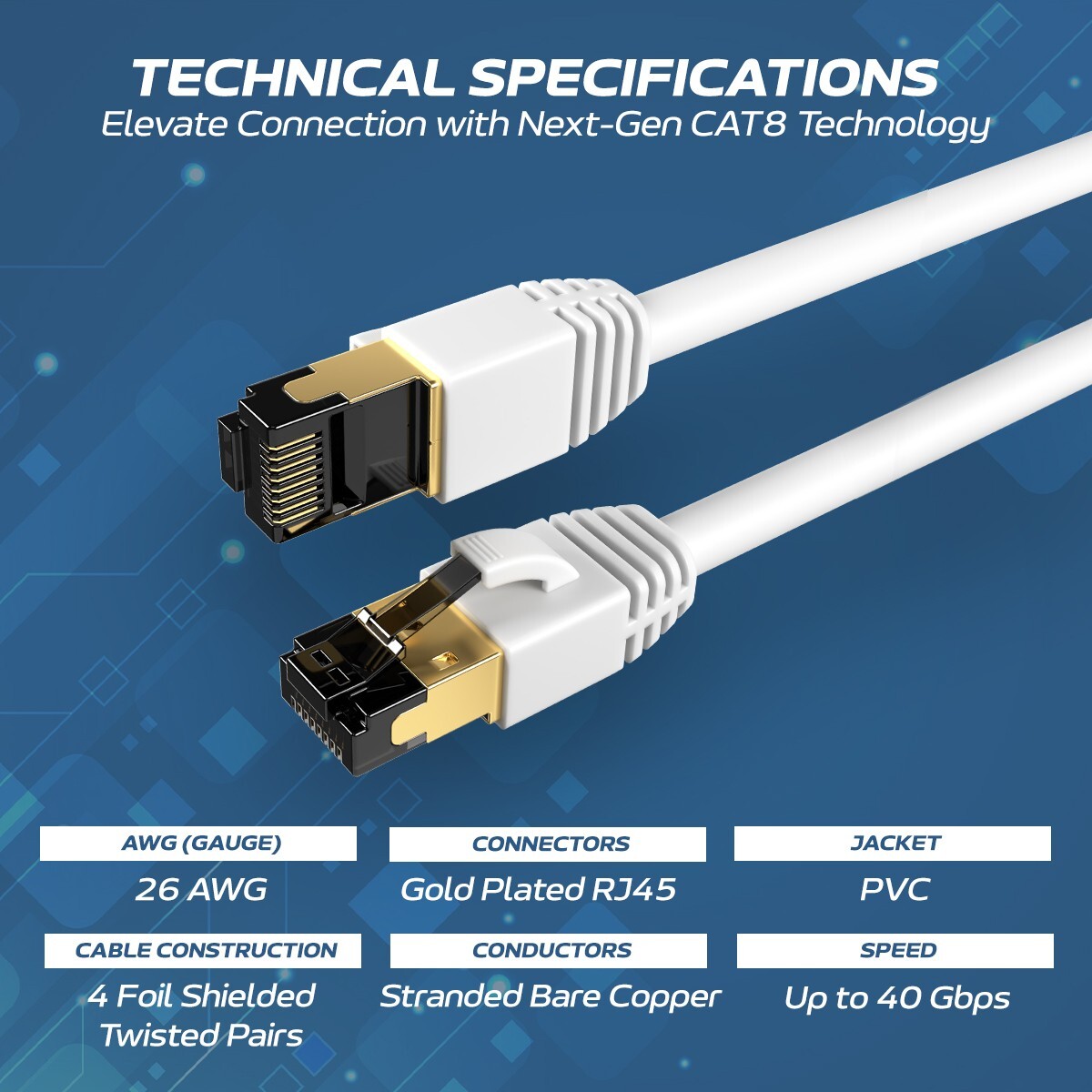 Cat8 Cable High Speed Ethernet Patch Cord RJ45 Gold Plated Shielded Wire Lan Lot