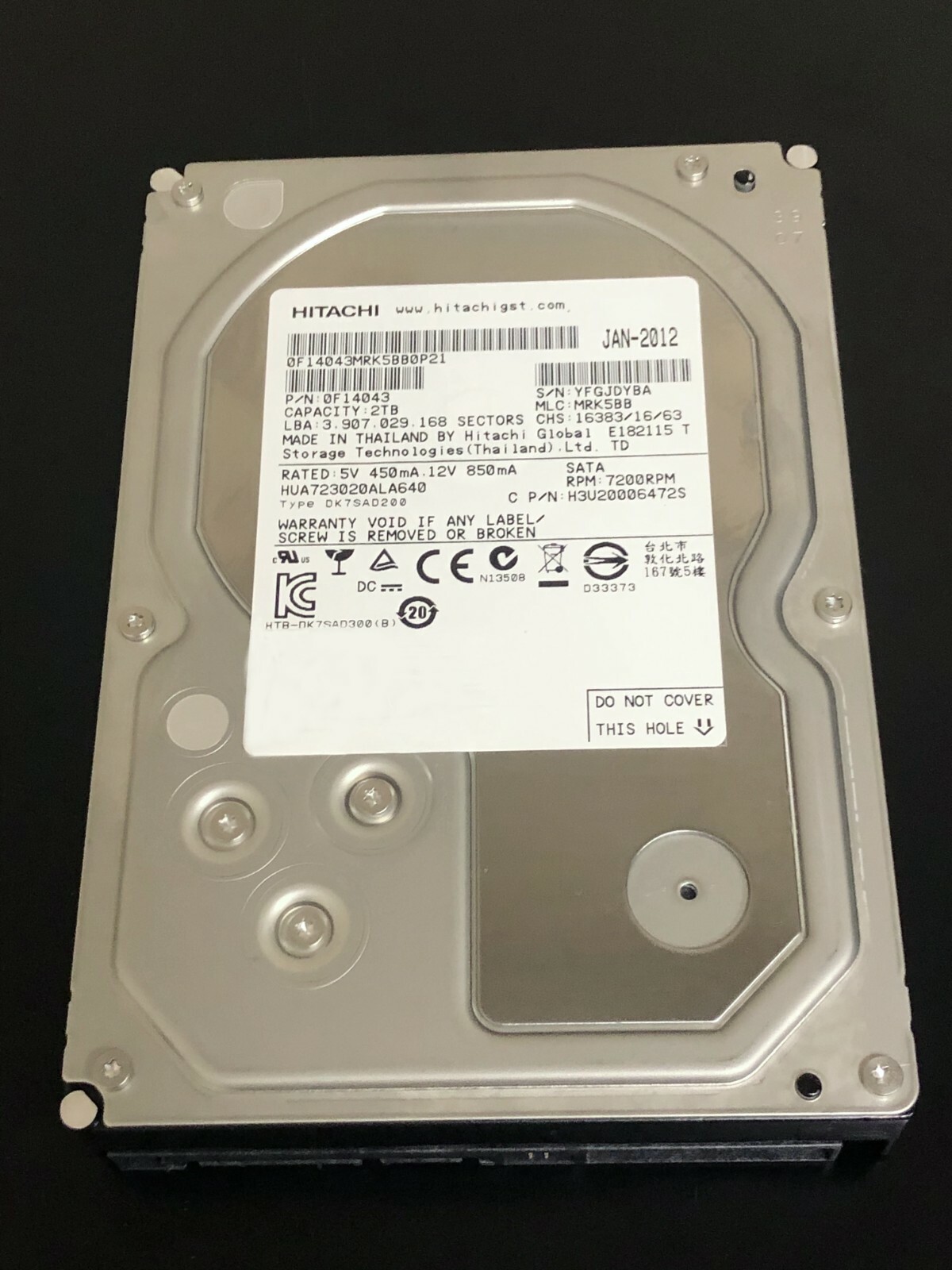 HGST HUA723020ALA640 0F14043 2TB 7200RPM SATA 6.0Gb/s Hard Drive FOR DESKTOPS