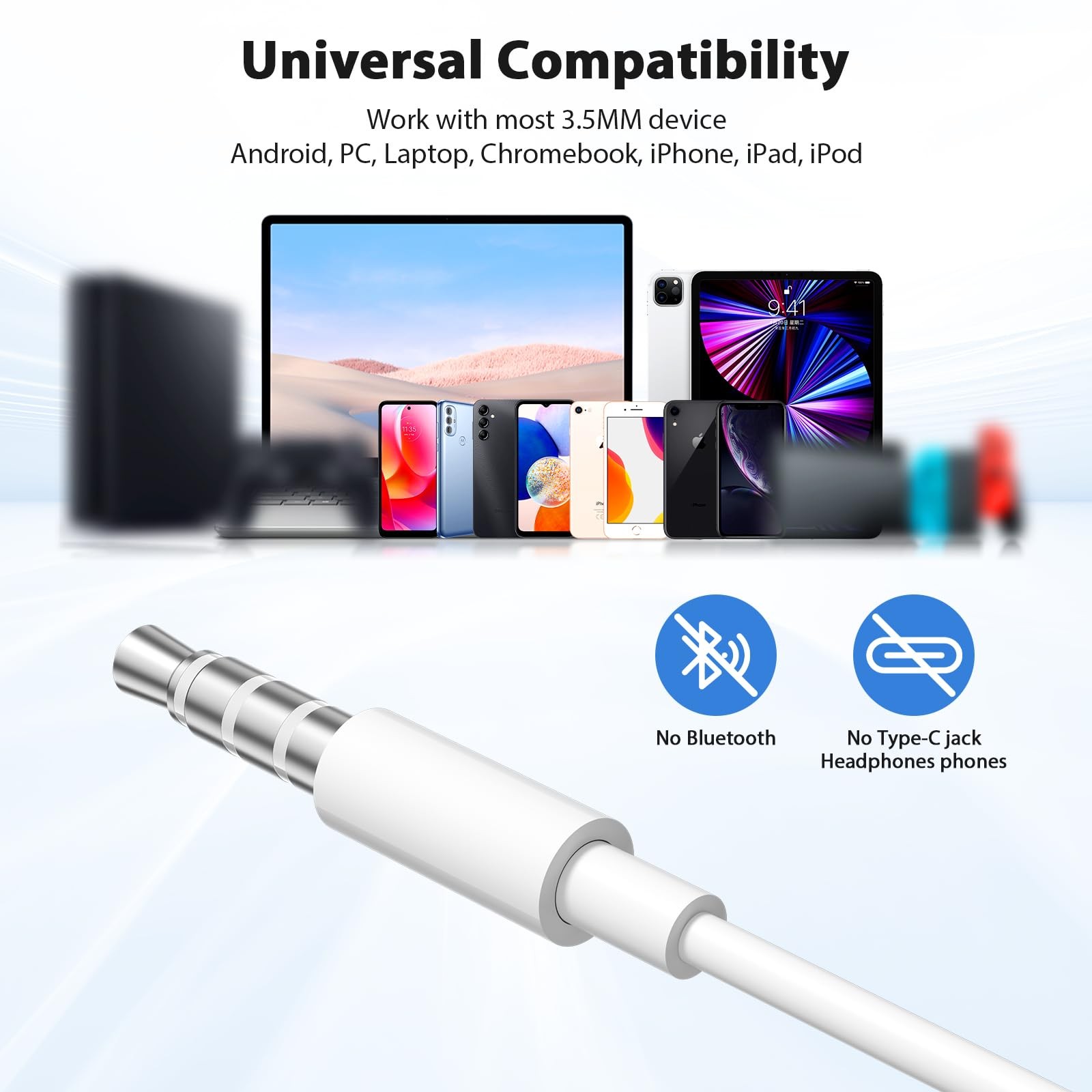 Wired Earbuds 3. 5mm Headphone w/Microphone Volume Control – White