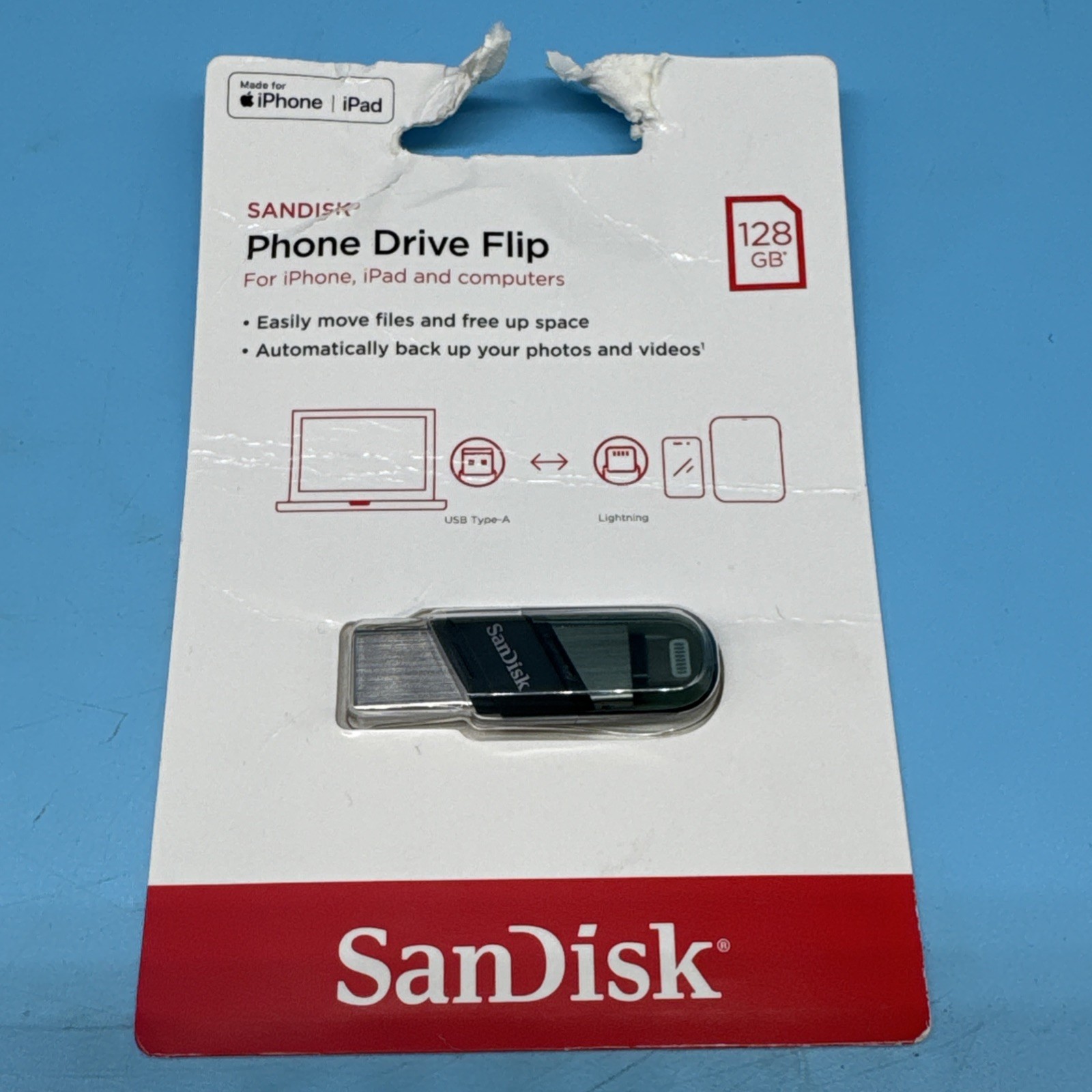 New Sandisk Phone Drive Flip 128GB Dual Lightning to USB Flash Drive #IG