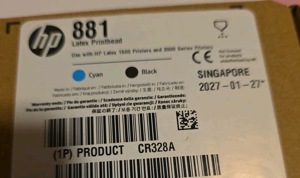 HP 881 Latex Printhead Cyan/Black (CR328A) – Exp 01/27/2027