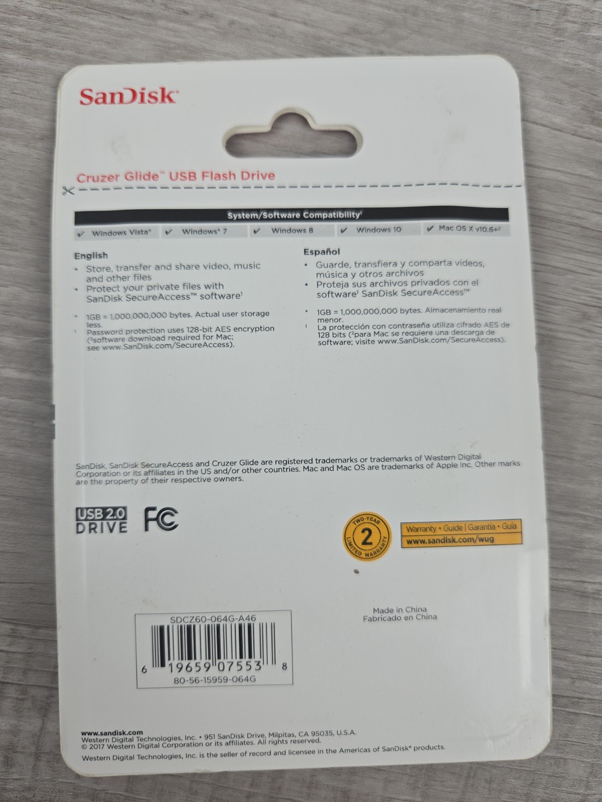 SanDisk Cruzer Glide (SDCZ60-064G-A46) 64GB USB Flash Drive