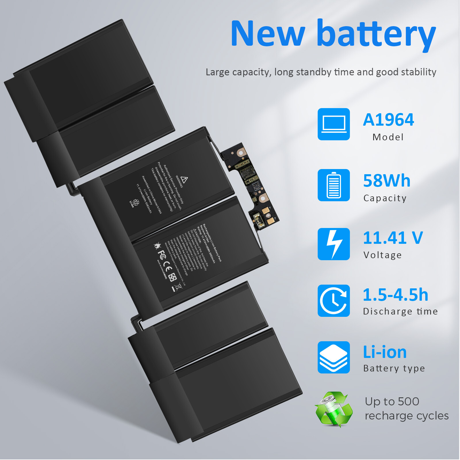 A1964 Battery for MacBook Pro 13″ A1989 Mid 2018 2019 / A2251 2020 EMC 3214 3348