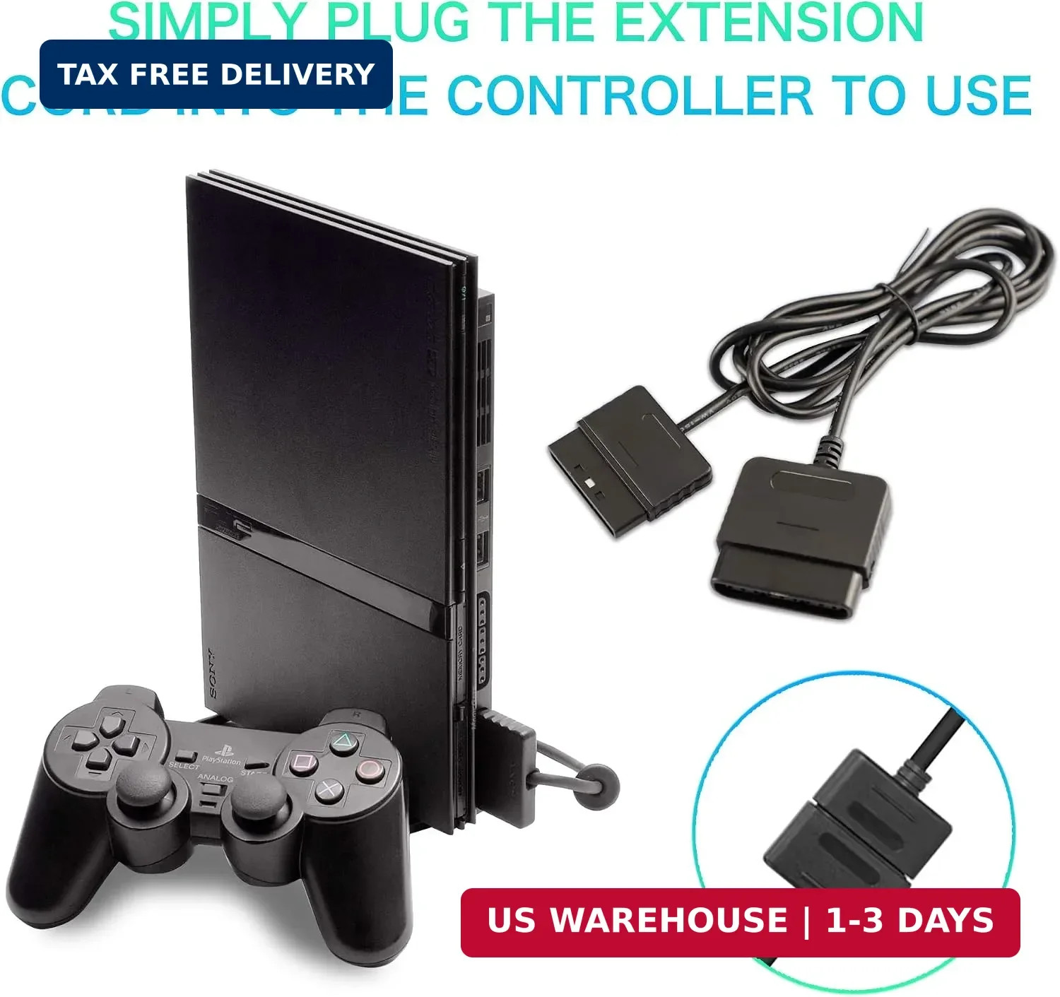 Xahpower 2Pack 6Ft Controller Extension Cable for PS2, 1.8m Controller Extension
