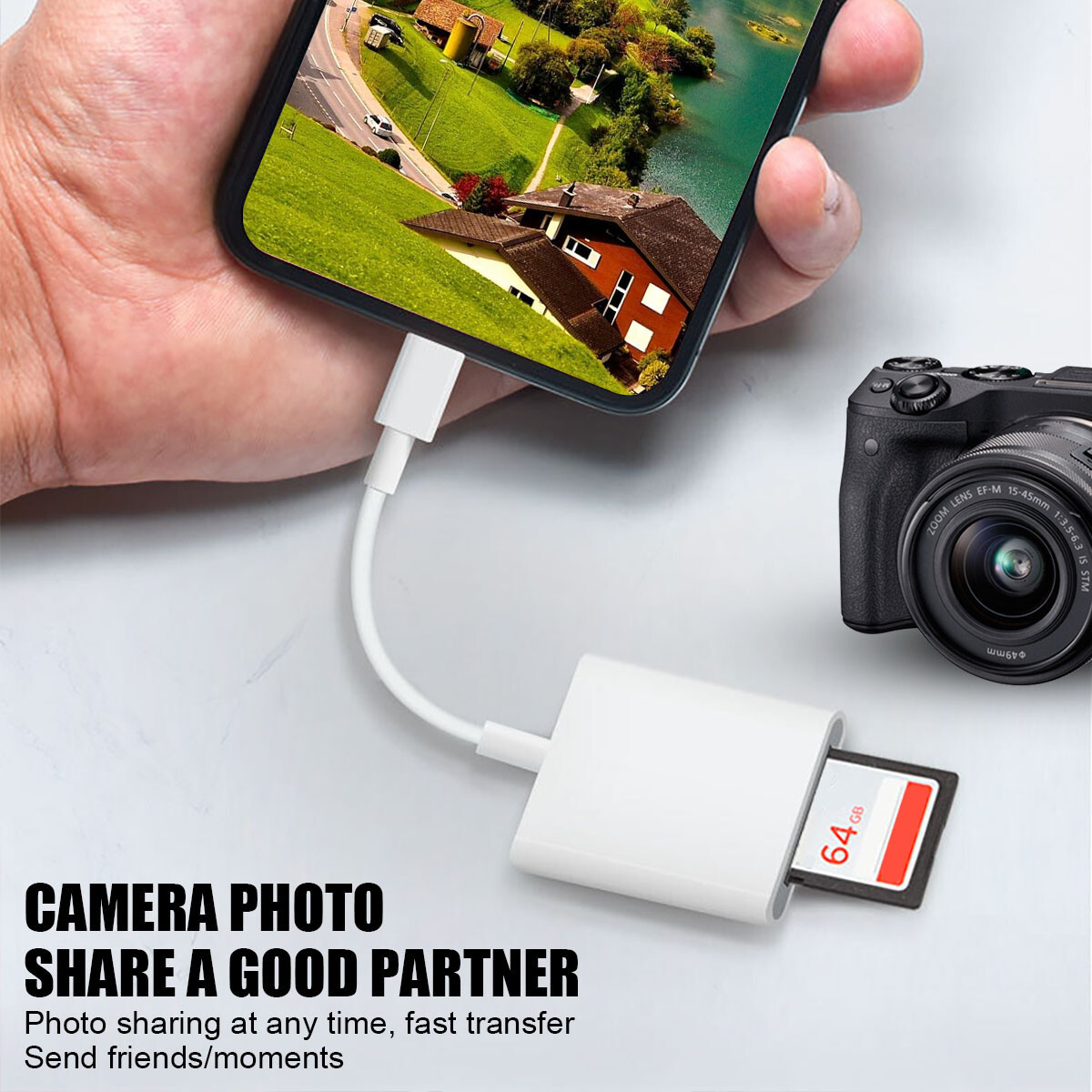 2in1 Micro SD/TF Dual Slot Memory Card Reader for iPhone iPad Camera Adapter Lot