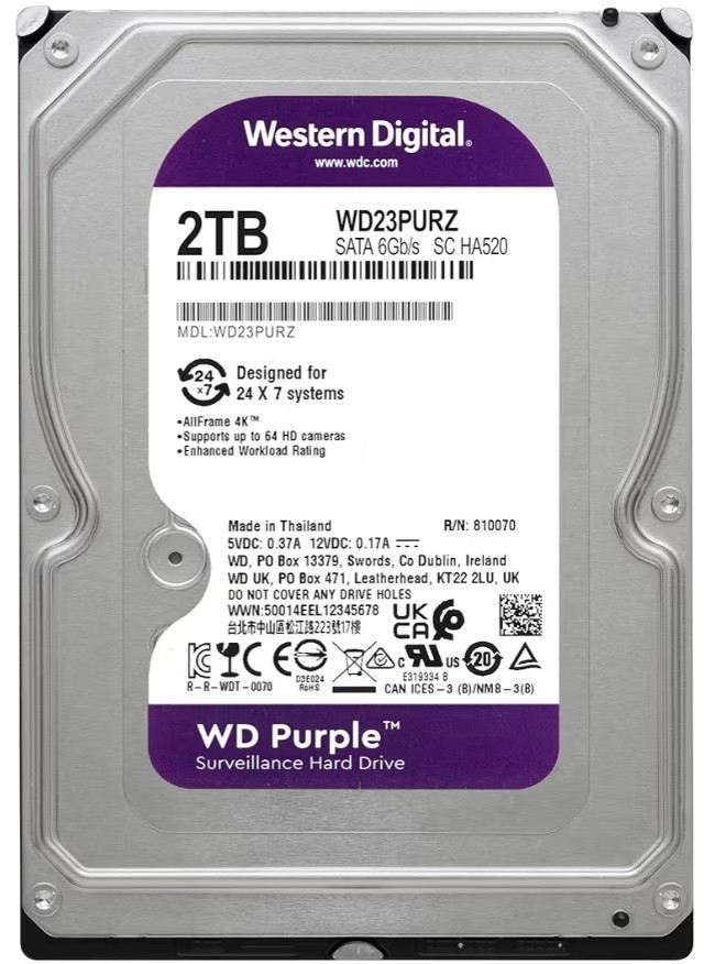Western Digital WD Purple 2TB Hard Drive HDD for DVR NVR Security Camera CCTV