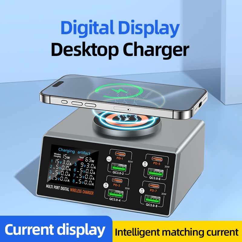 140W USB Charger with 8 USB Port 4 USB & 4 USB-C PD Fast Wireless Charger Dock