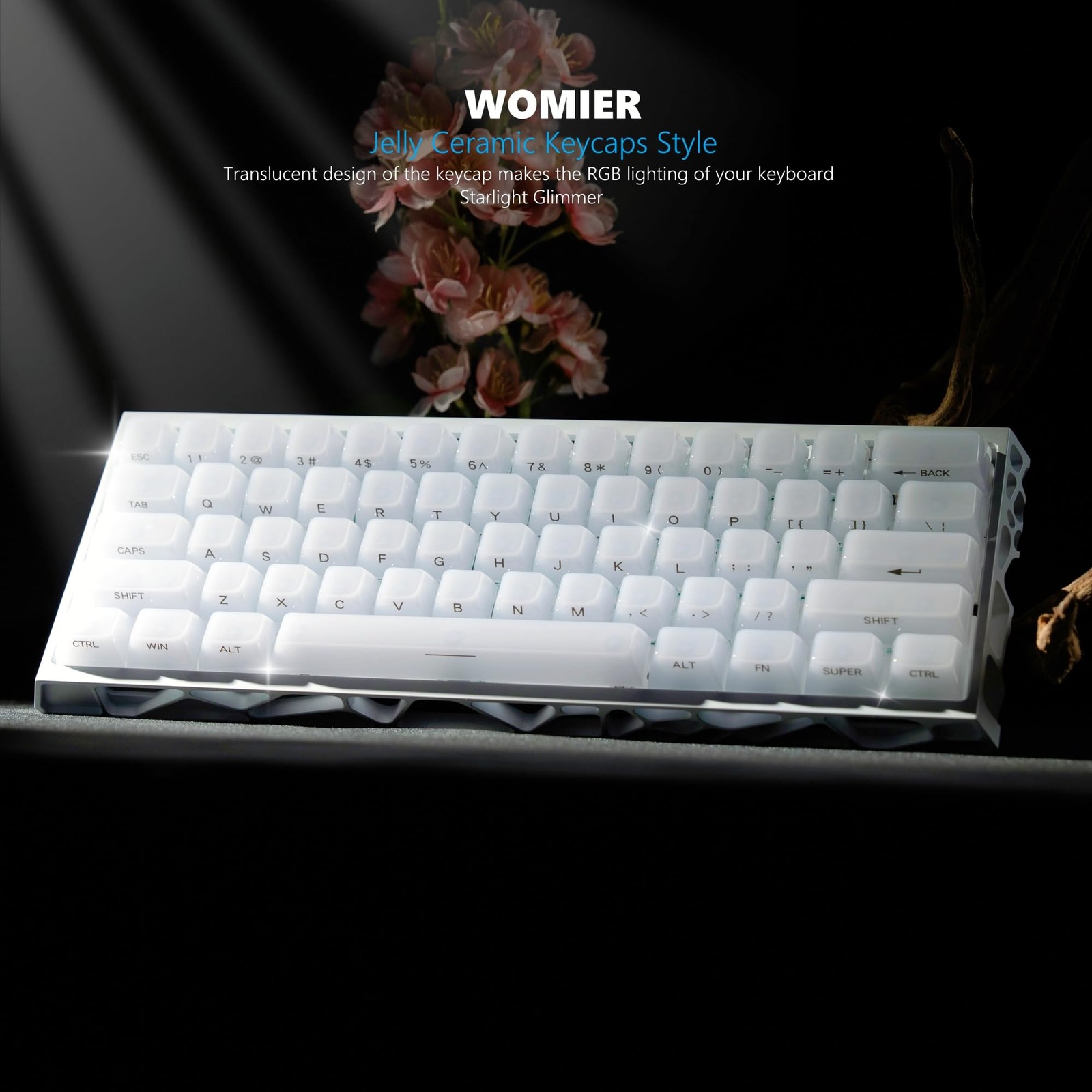 Keyboard Keycaps Jelly Ceramic Style Clear White Transparent Side Print MDA