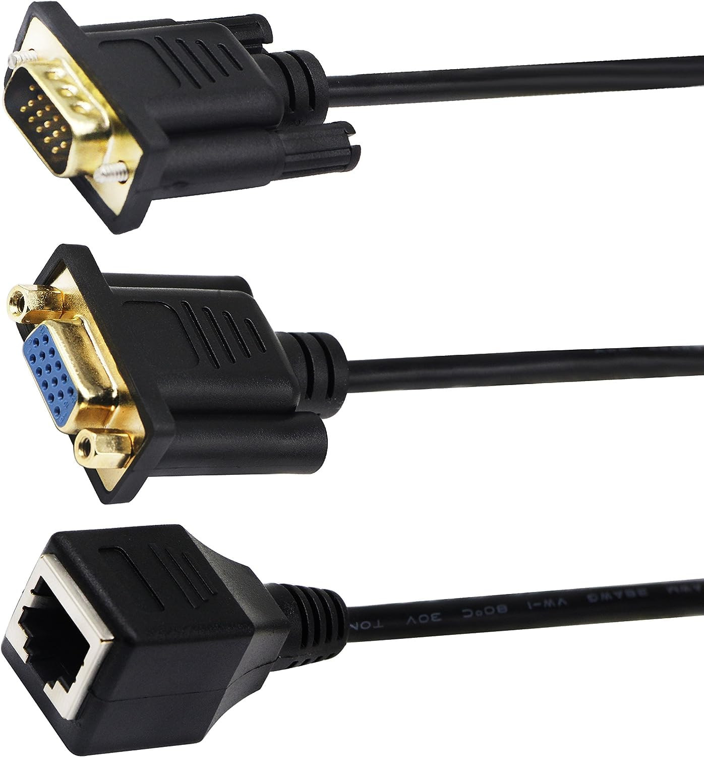RJ45 to VGA Cable, VGA 15-Pin Port Female&Male to RJ45 Female Cat5/6 Ethernet LA