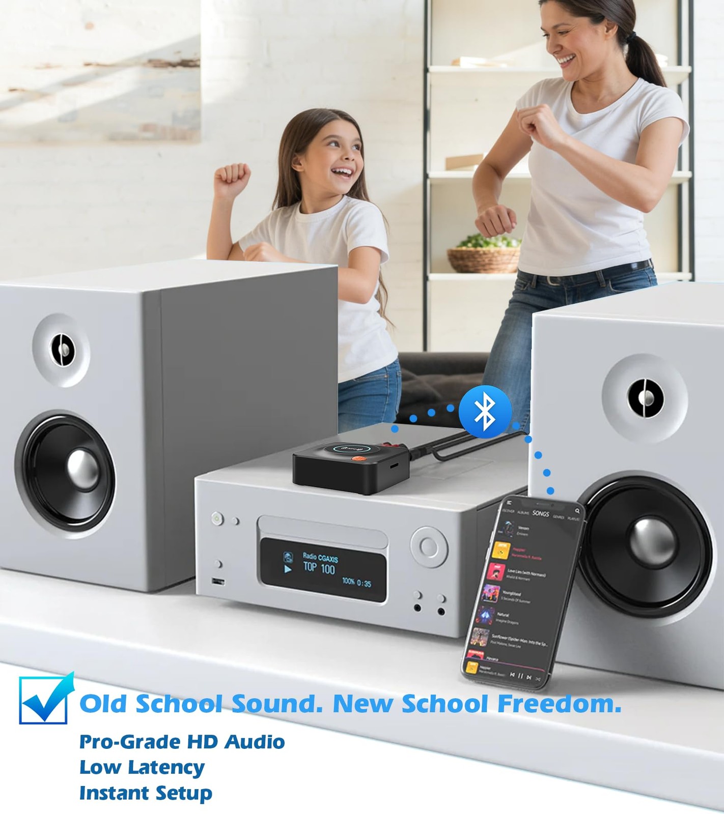 Bluetooth Receiver for Home Stereo, AUX RCA Adapter, NFC, 33ft Range
