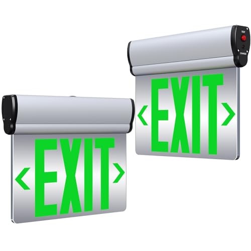 Led Edge-Lit Exit Sign ,Brushed Aluminum Housing Double Sided Mirror 2 Pack