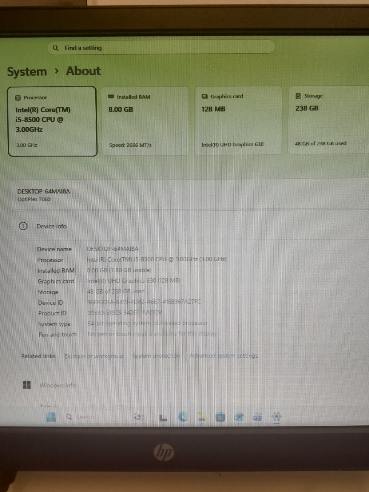 Dell Optiplex 7060 SFF ( Intel Core i7 8th Gen, 8GB RAM, 256GB SSD, Win 11 Pro