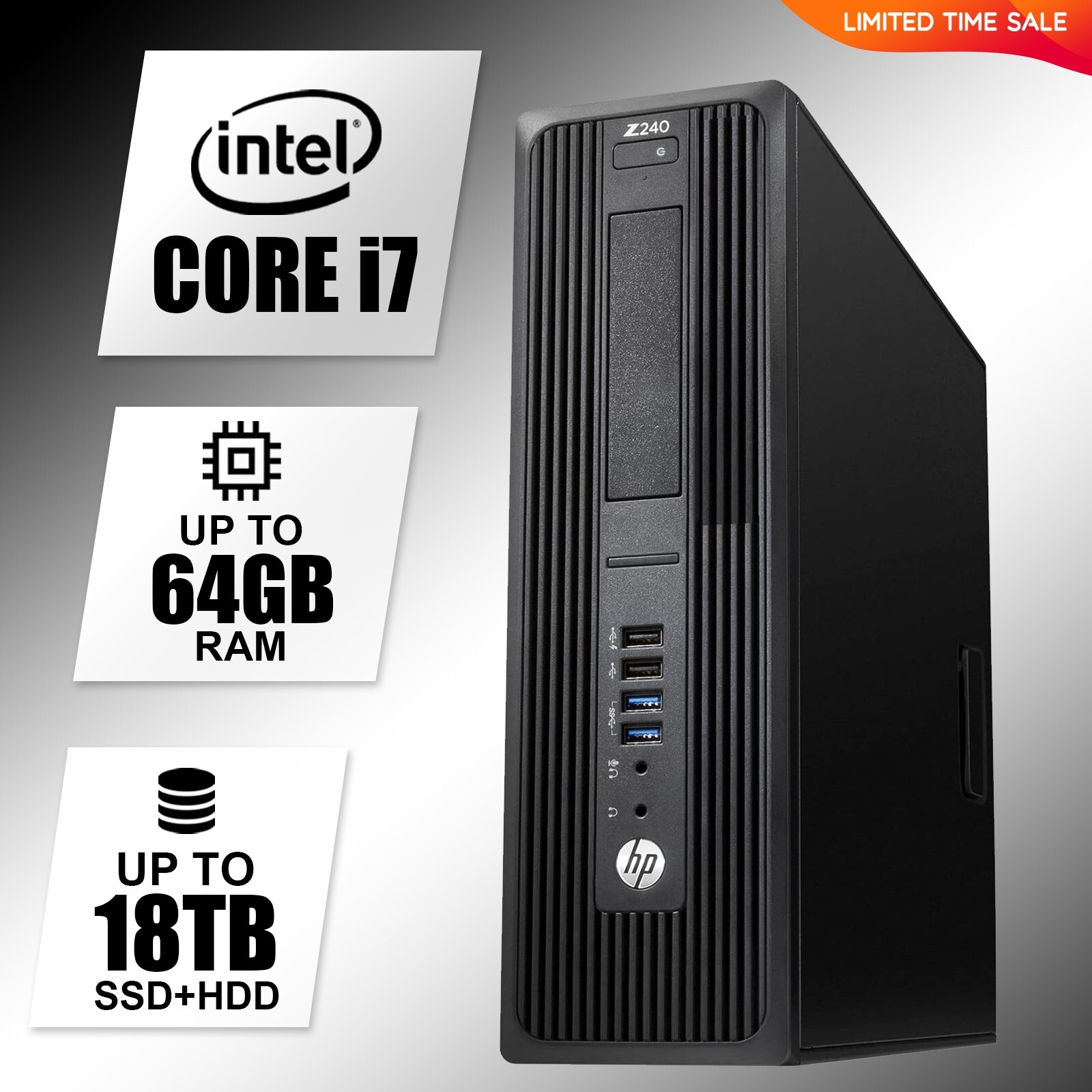 HP Desktop Computer PC i7, up to 64GB RAM, 19TB SSD HDD, Windows 11/10, WiFi