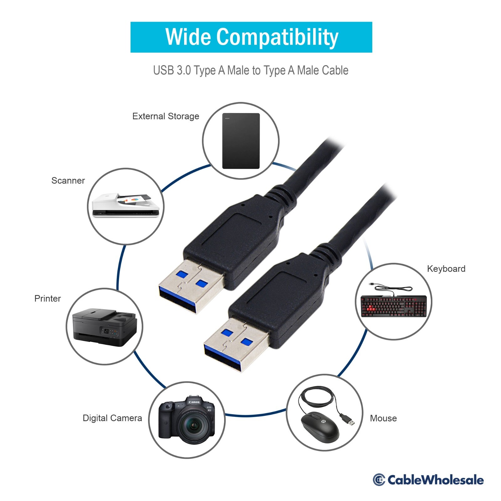3ft USB 3.0 Cable Black Type A to Type A Male to Male 10U3-02103BK