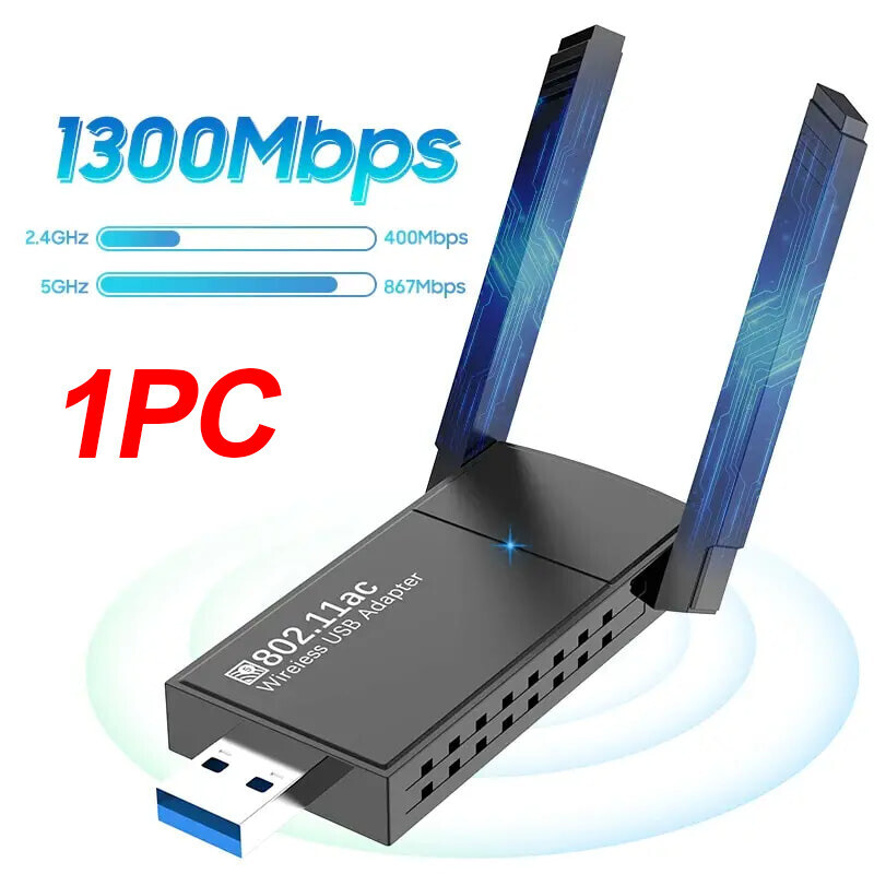 2X1 USB 3.0 Wireless WIFI Adapter 1300Mbps Long Range Dongle Dual Band Network