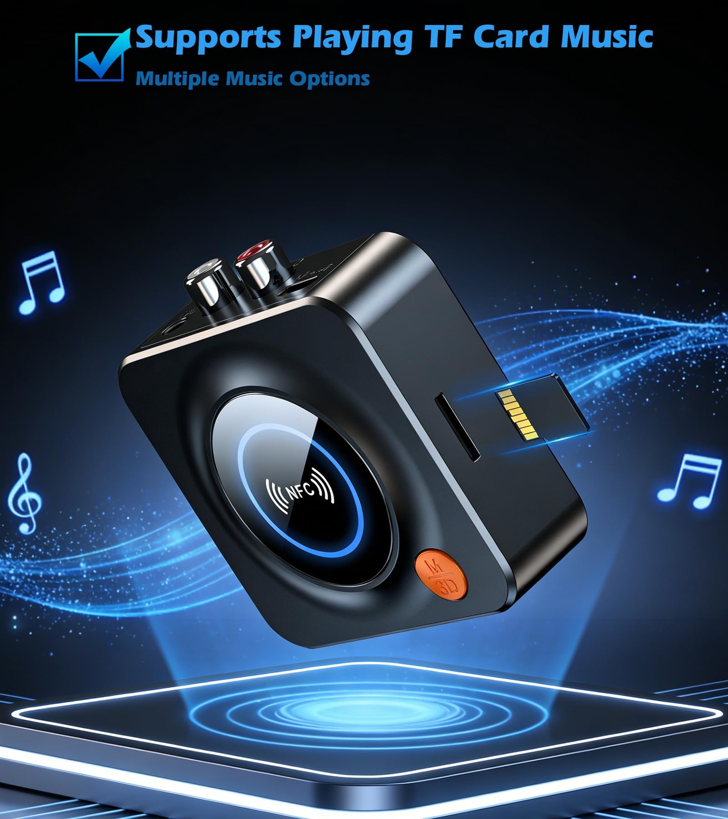 Bluetooth Receiver for Home Stereo, AUX RCA Adapter, NFC, 33ft Range