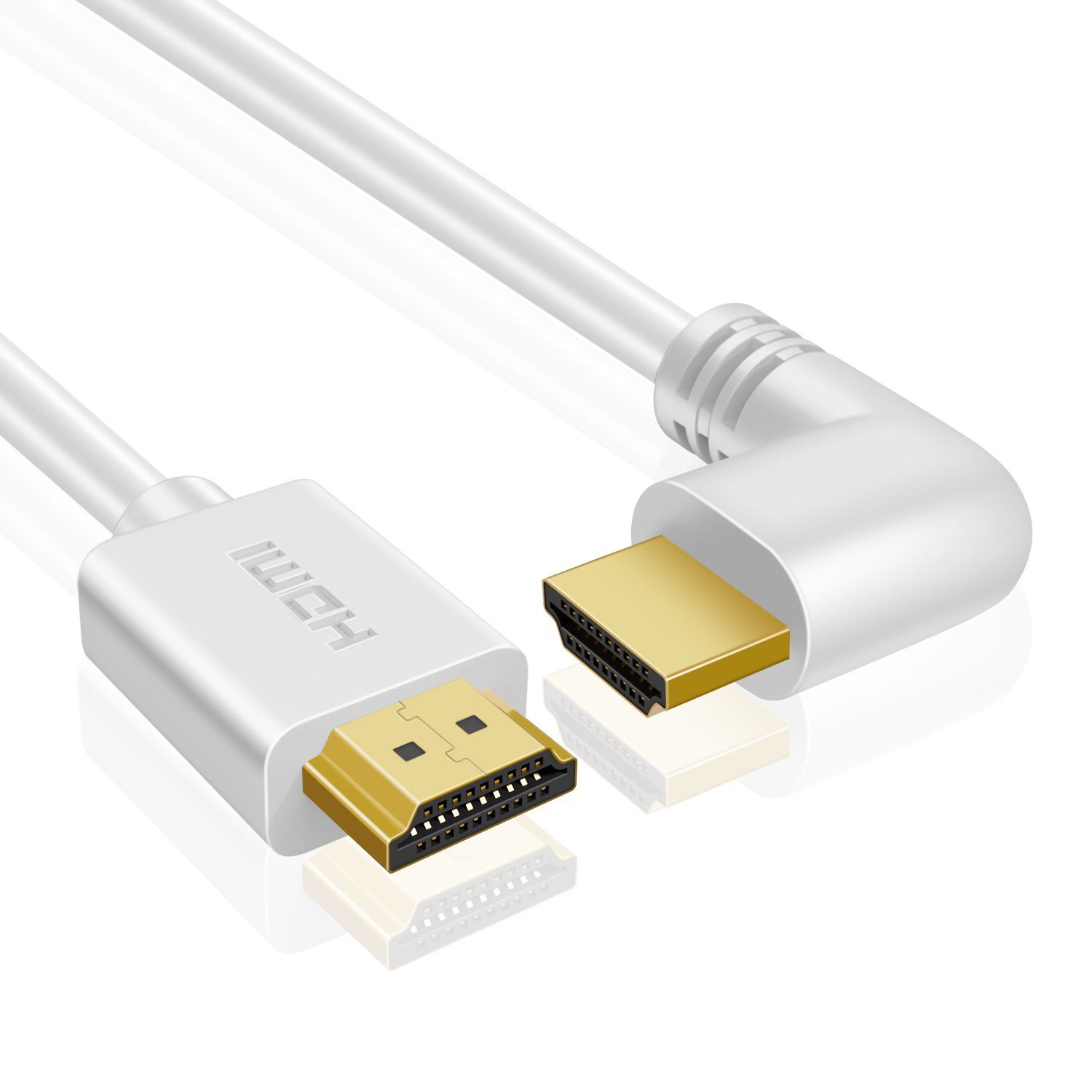 Right Angle HDMI Cable (3 FT) High Speed HDMI 2.0 Cord Supports 4K60hz (White)