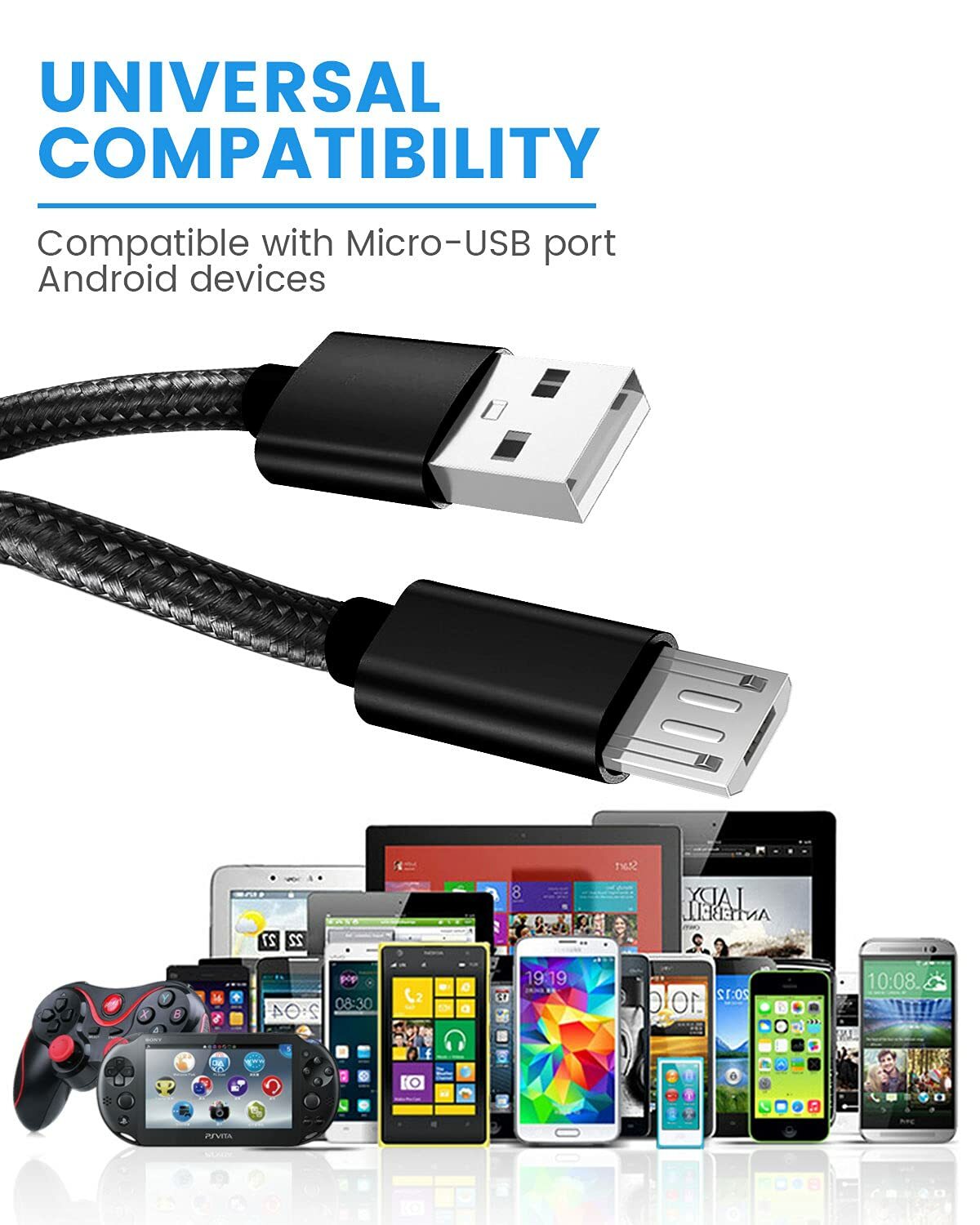 3/6/10FT Micro USB Fast Charging Cable Cord For Samsung LG Android Phone Charger
