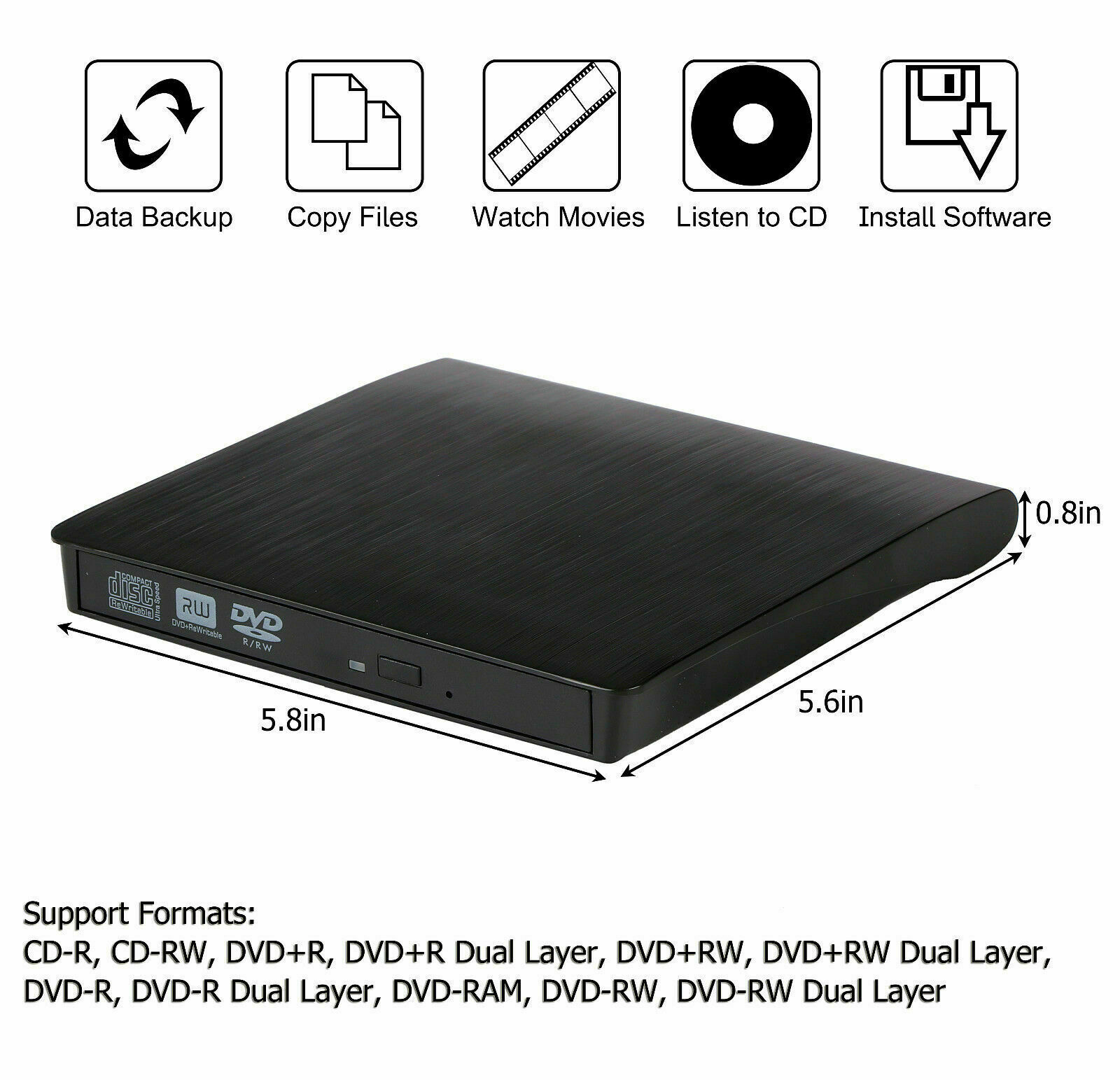 External CD DVD Drive For PC Laptop Windows 11 10 USB 3.0 Burner Reader Writer