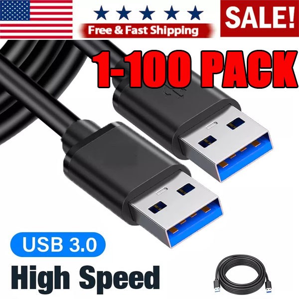 USB 3.0 A Male to A Male Cable Data Transfer Super Speed Power Charger Metal lot