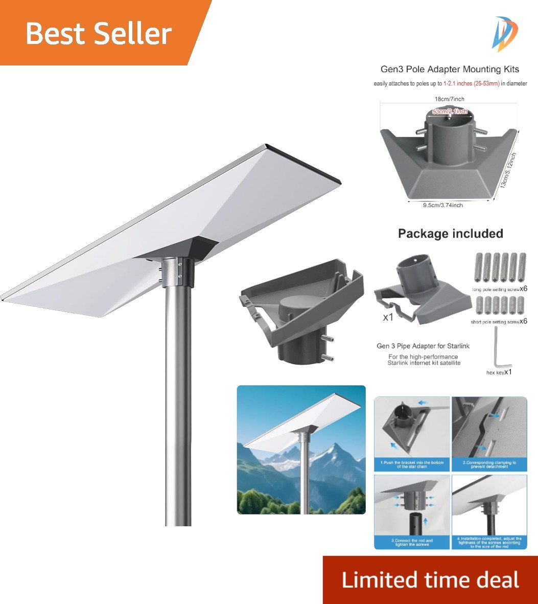 Pipe Adapter for Starlink Standard Dish – 360° Rotation, 20° Tilt