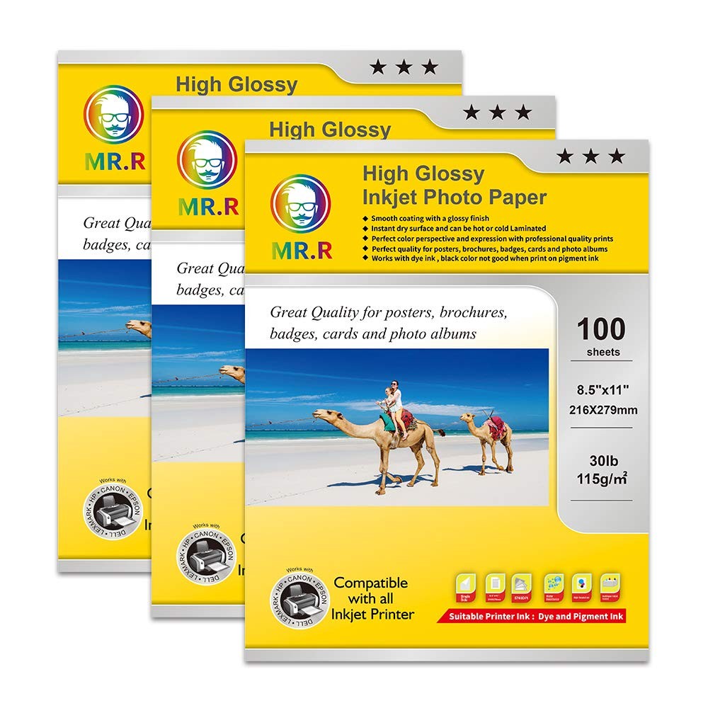 100 Sheets 8.5×11 Inch Single Sided High Glossy Photo Paper 30LB Inkjet