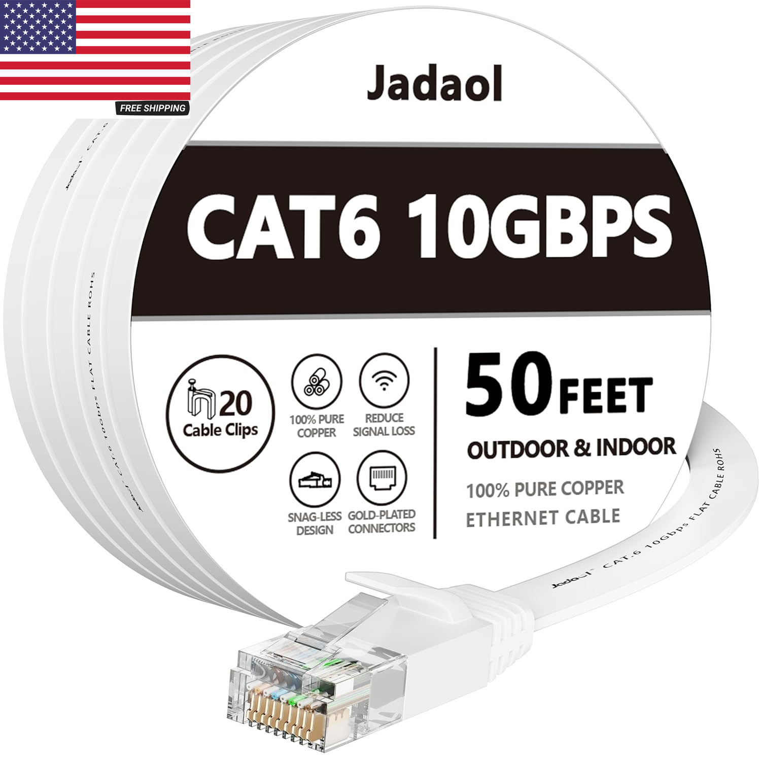 Cat 6 Ethernet Cable 50 Ft, 10Gbps Support Cat8 Cat7 Network, Flat RJ45 LAN Patc