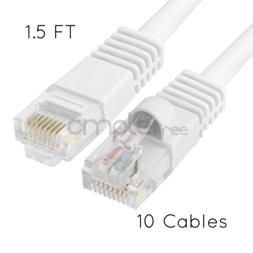 10x 1.5FT CAT5e Cable Ethernet Lan Network CAT5 RJ45 Patch Cord White NEW