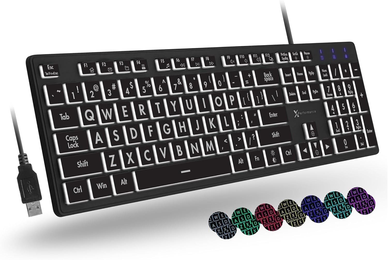 Wired Large Print Backlit Keyboard for PC – Perfect Visibility with 7 RGB Colors
