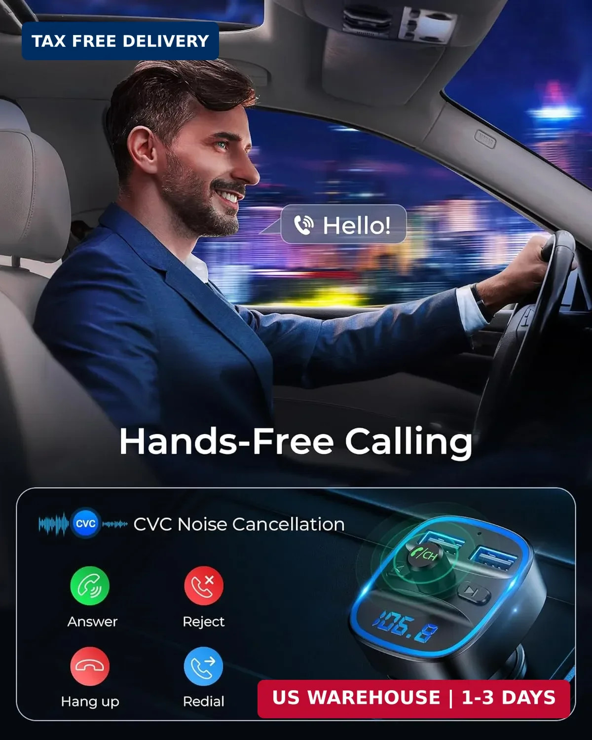 Lencent Fm Transmitter, Bluetooth Fm Transmitter Wireless Radio Adapte