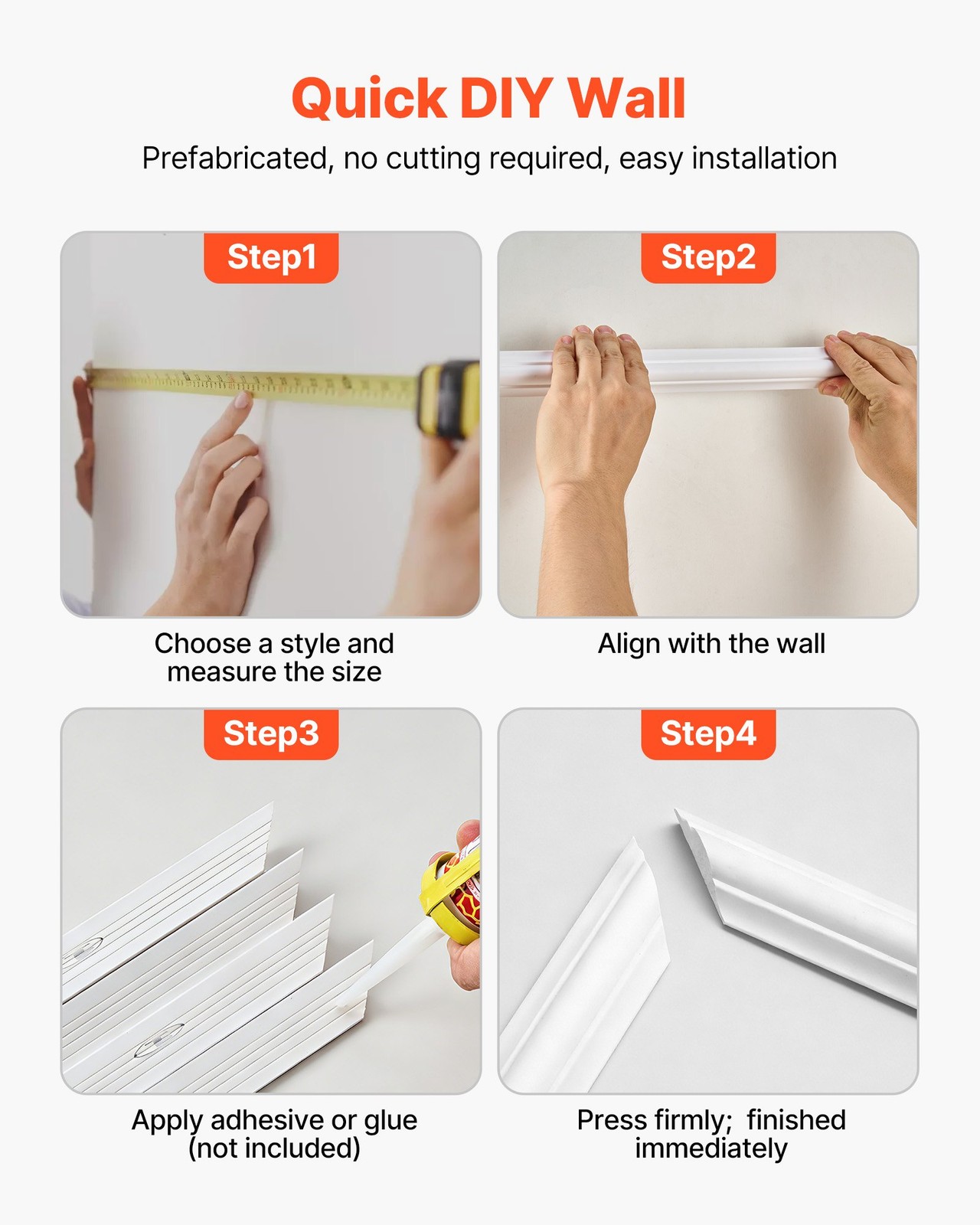 Wall Molding 3 Pack, Wainscoting Panels Kit, Lightweight Paintable Polystyrene,