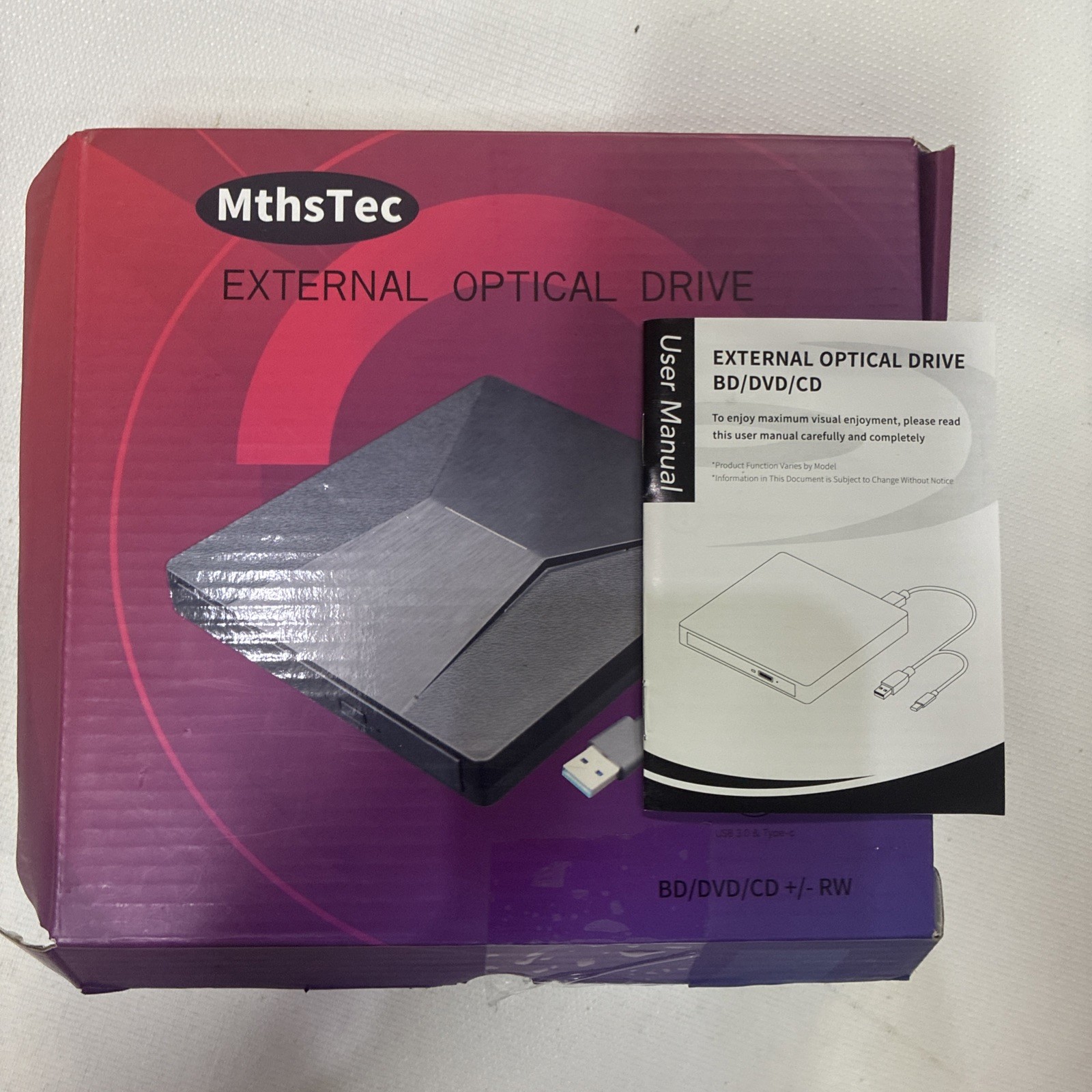 MthsTec XD007B Black USB 3.0 And Type-C Blu Ray External Optical Drive