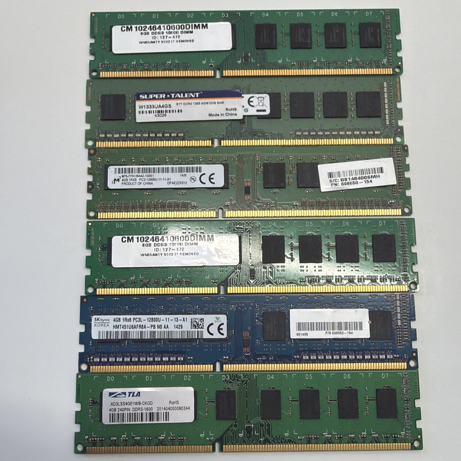 DDR3 And Assorted Unknown RAM lot 6 Sticks