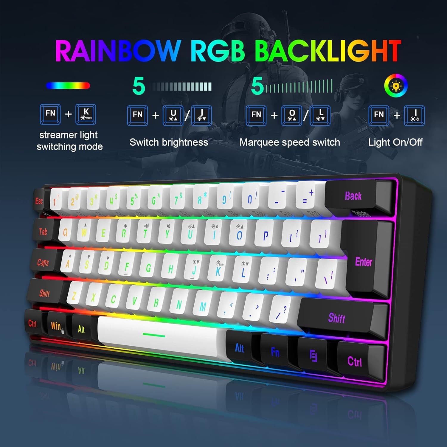 Snpurdiri 2.4G Wireless Mini 60% Gaming Keyboard & Mouse Combo RGB Backlit
