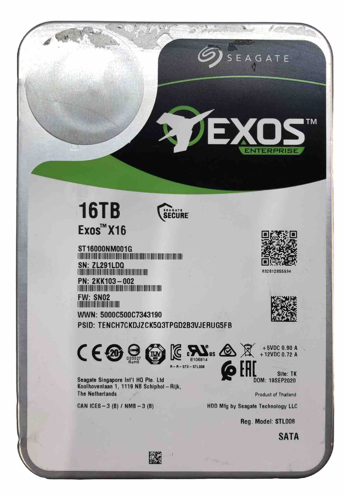 Seagate EXOS Enterprise X16 | 16TB @ 7.2K | 3.5″ SATA 6Gb/s HDD | ST16000NM001G