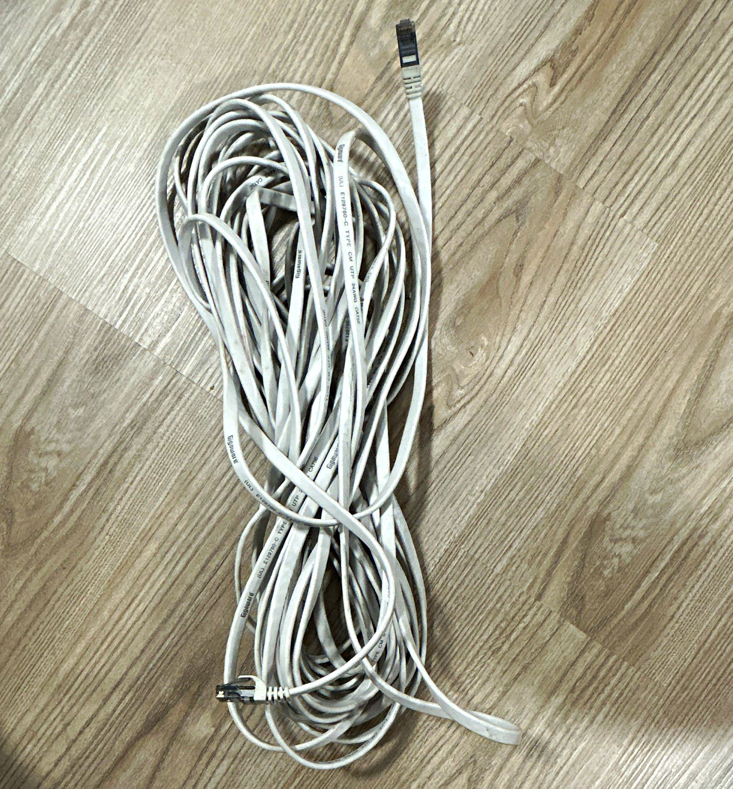 Gigaware Cat5e Flat Ethernet Patch Cable RJ-45 Male to Male White 55 ft
