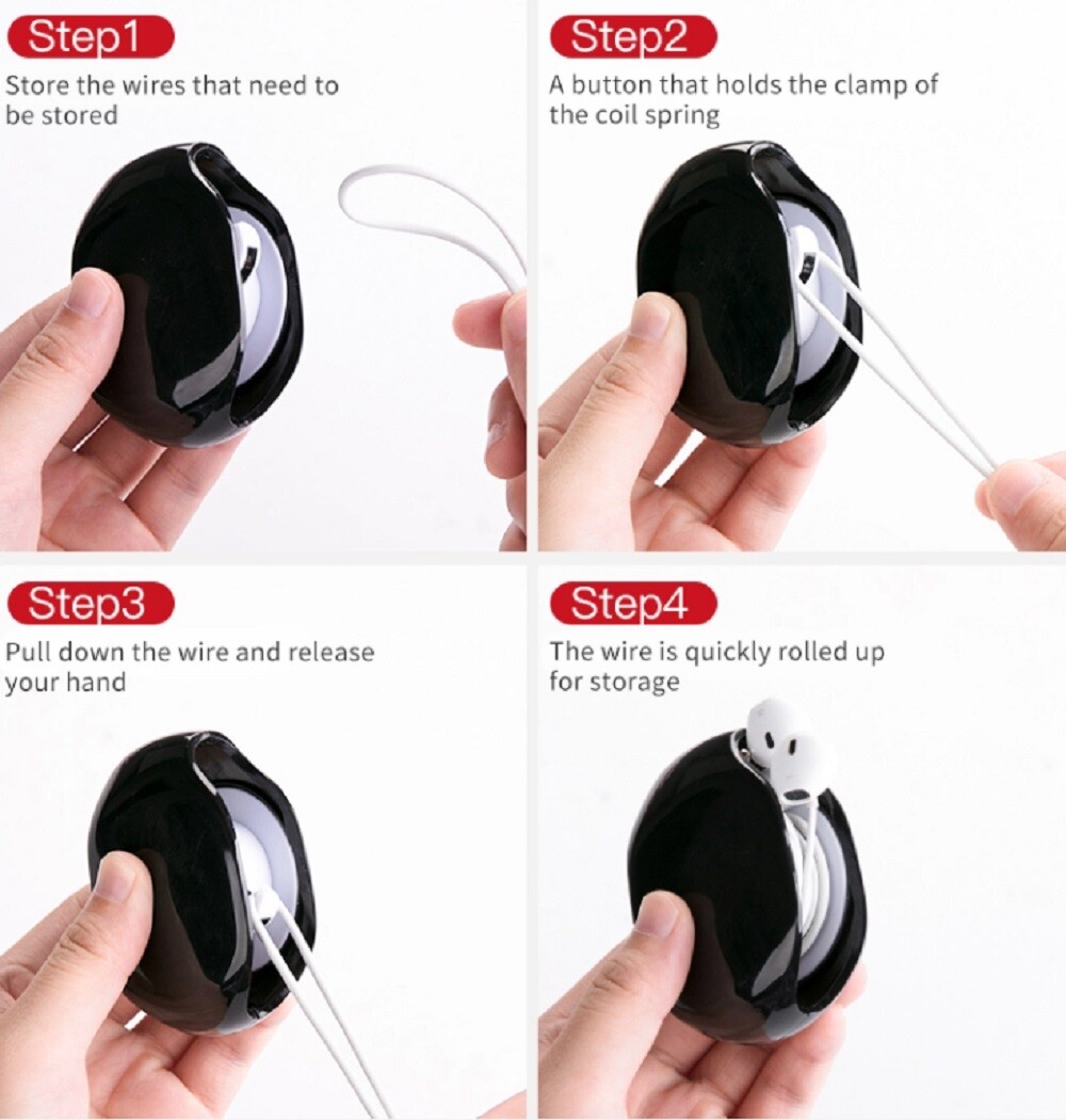 Automatic Earphone Cable Organizer – Headphone Cord Winder Roll Wrap 1 Pack