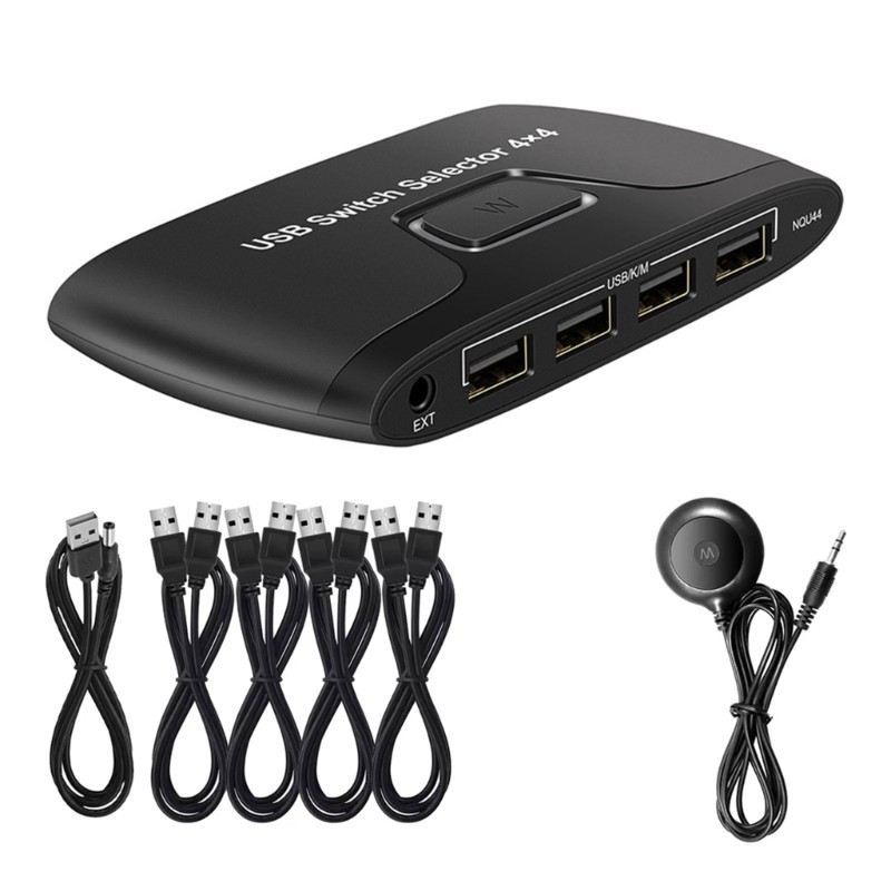 4 in 4 Out USB Sharing Switcher for Keyboard Mouse Printer with Indicator Lights