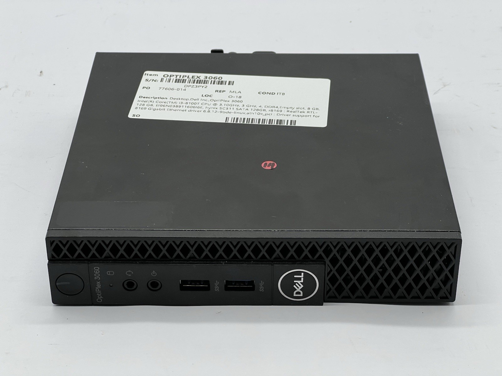 Dell OptiPlex 3060 MFF, i3-8100T CPU, @ 3.10GHz, 8GB RAM, 128GB SSD-No OS/AC