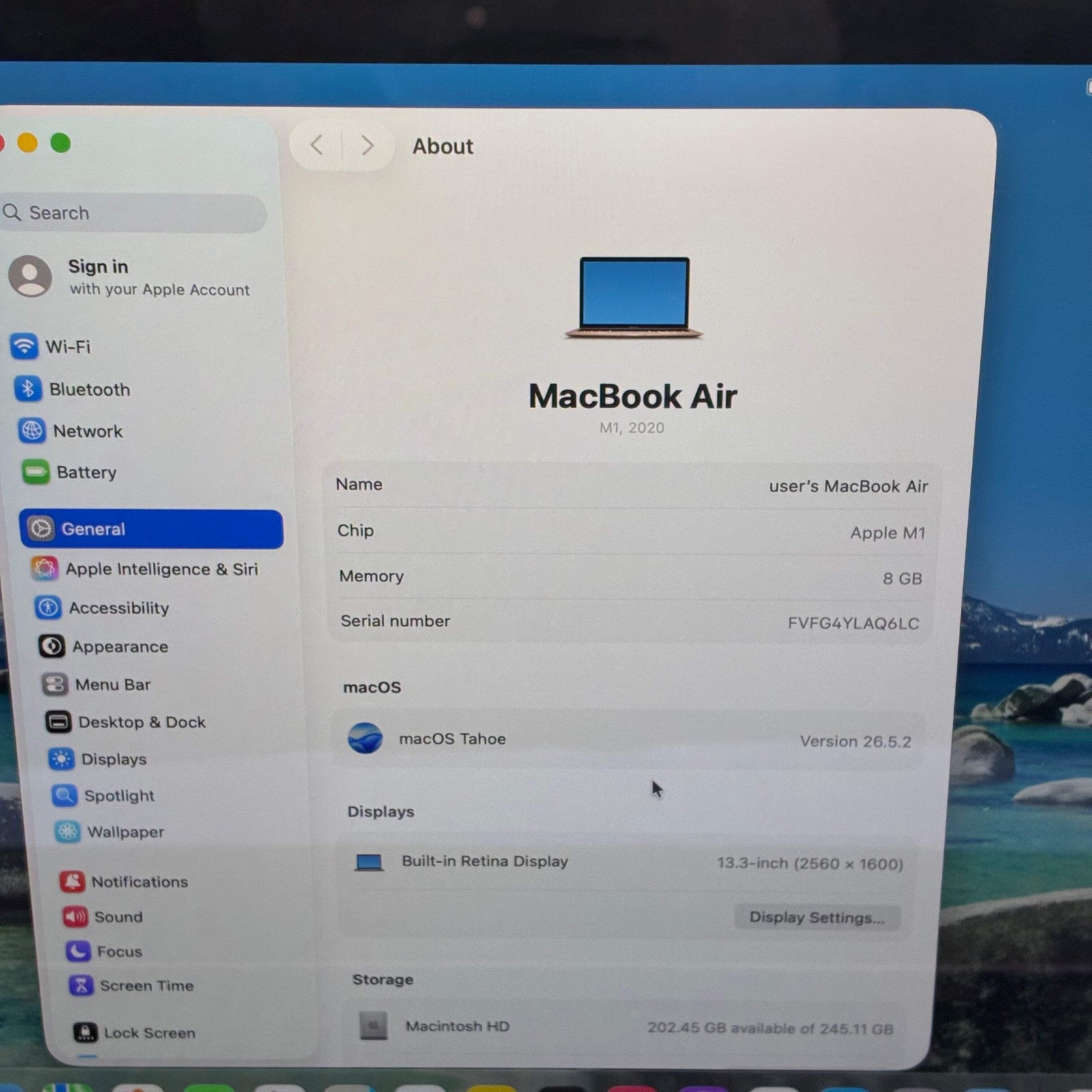 2020 Apple MacBook Air 13.3″ M1 7C GPU 3.2GHz 8GB RAM 256GB SSD A2337