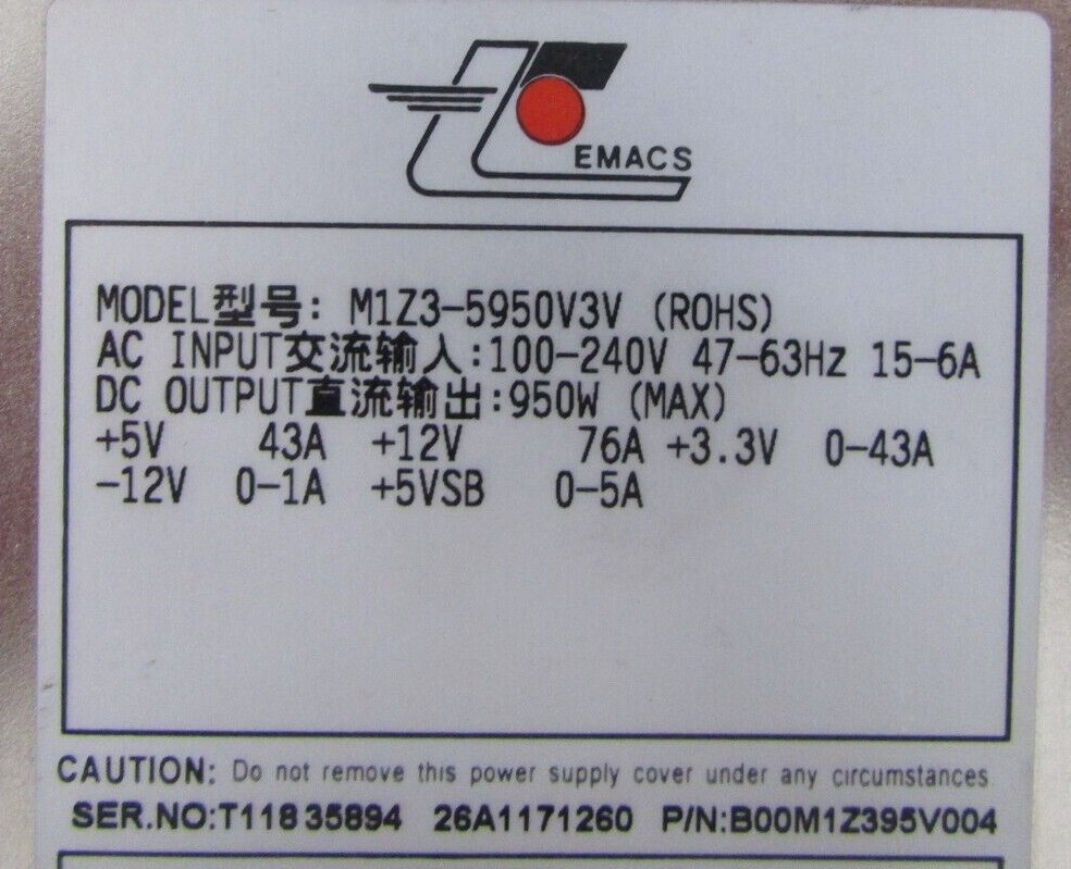 Zippy Emacs M1Z3-5950V3V 950W 3U Redundant Power Supply Server B00M1Z395V004
