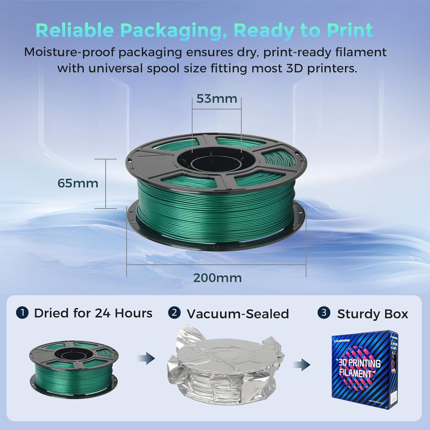 FLASHFORGE Rapid PLA 3D Printer Filament 1.75mm 1KG Aurora Green Max 500mm/s