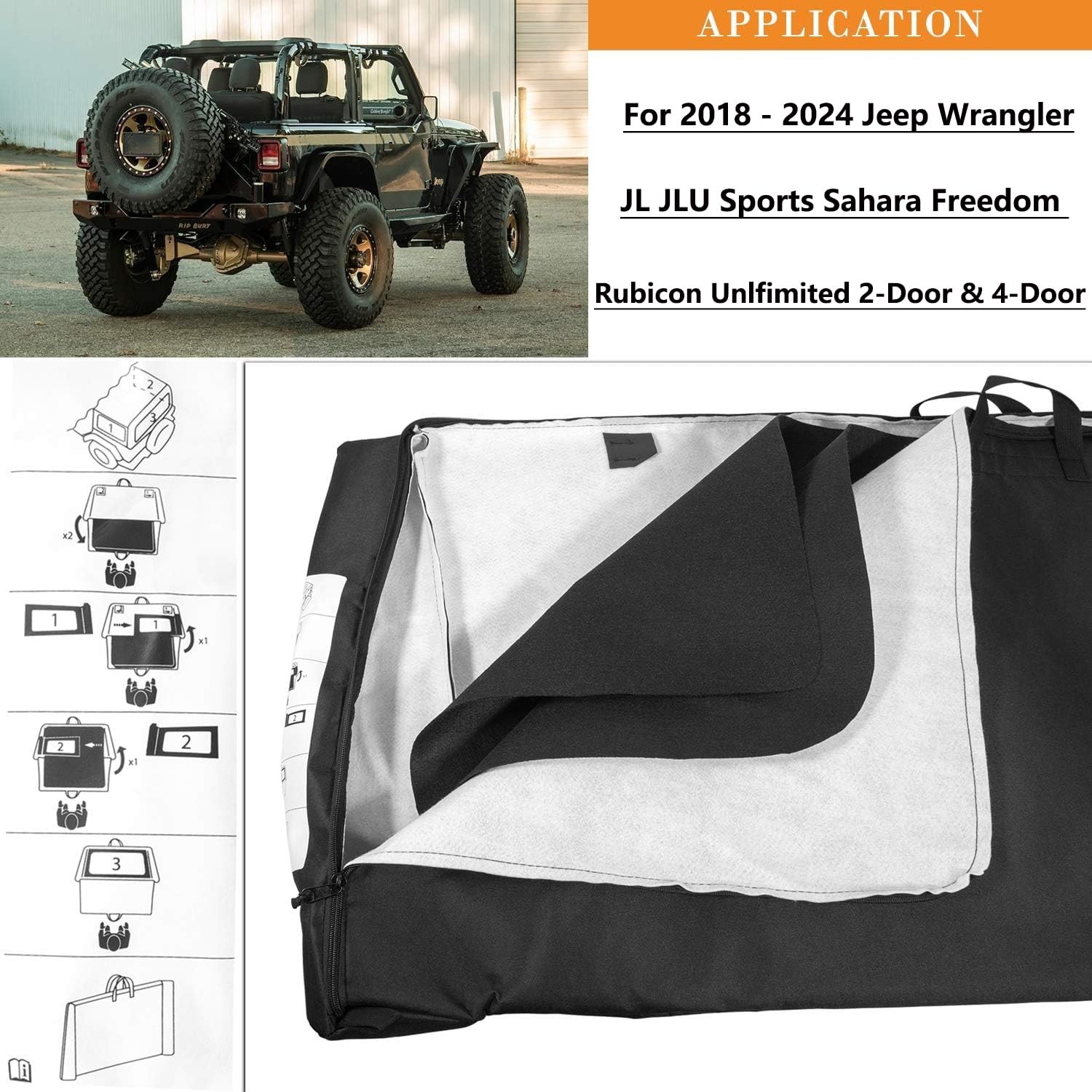 Soft Top Window Storage Bag for 2018-2025 Jeep Wrangler JL JLU Sports Sahara …