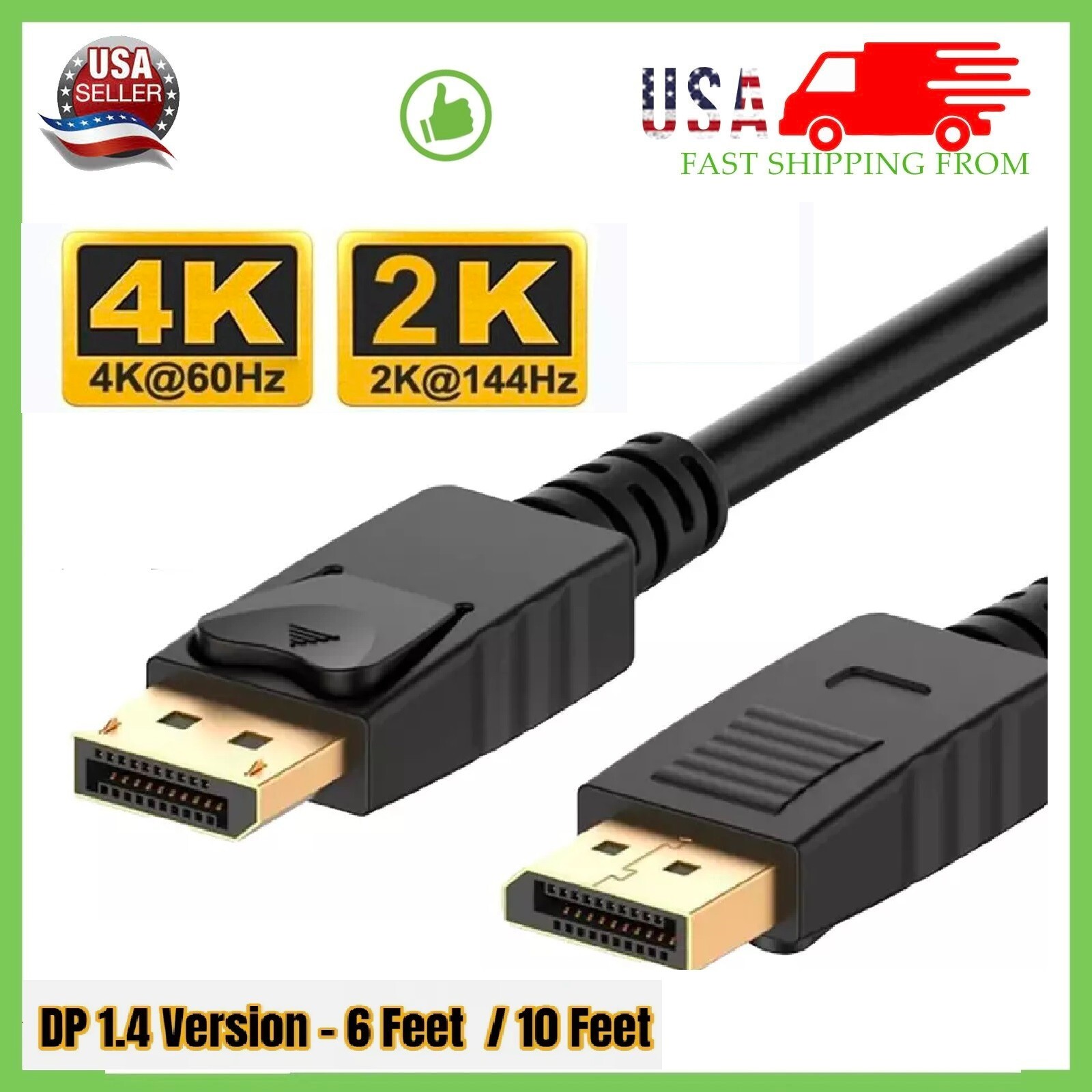 Displayport to Display Port Cable DP Male to Male Cord 4K 60hz HD 6ft/10ft/15ft
