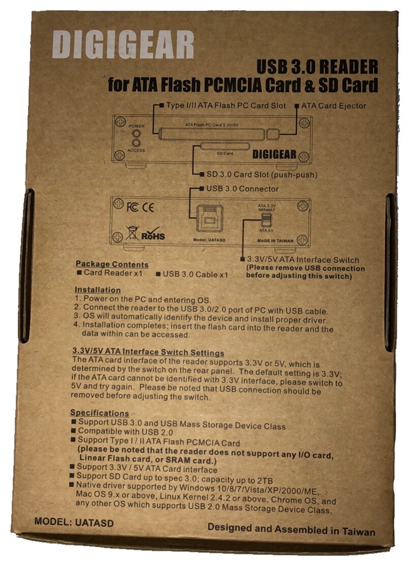 ATA PCMCIA Memory Card Reader SD/SDHC/SDXC To USB 3.0 Adapter converter